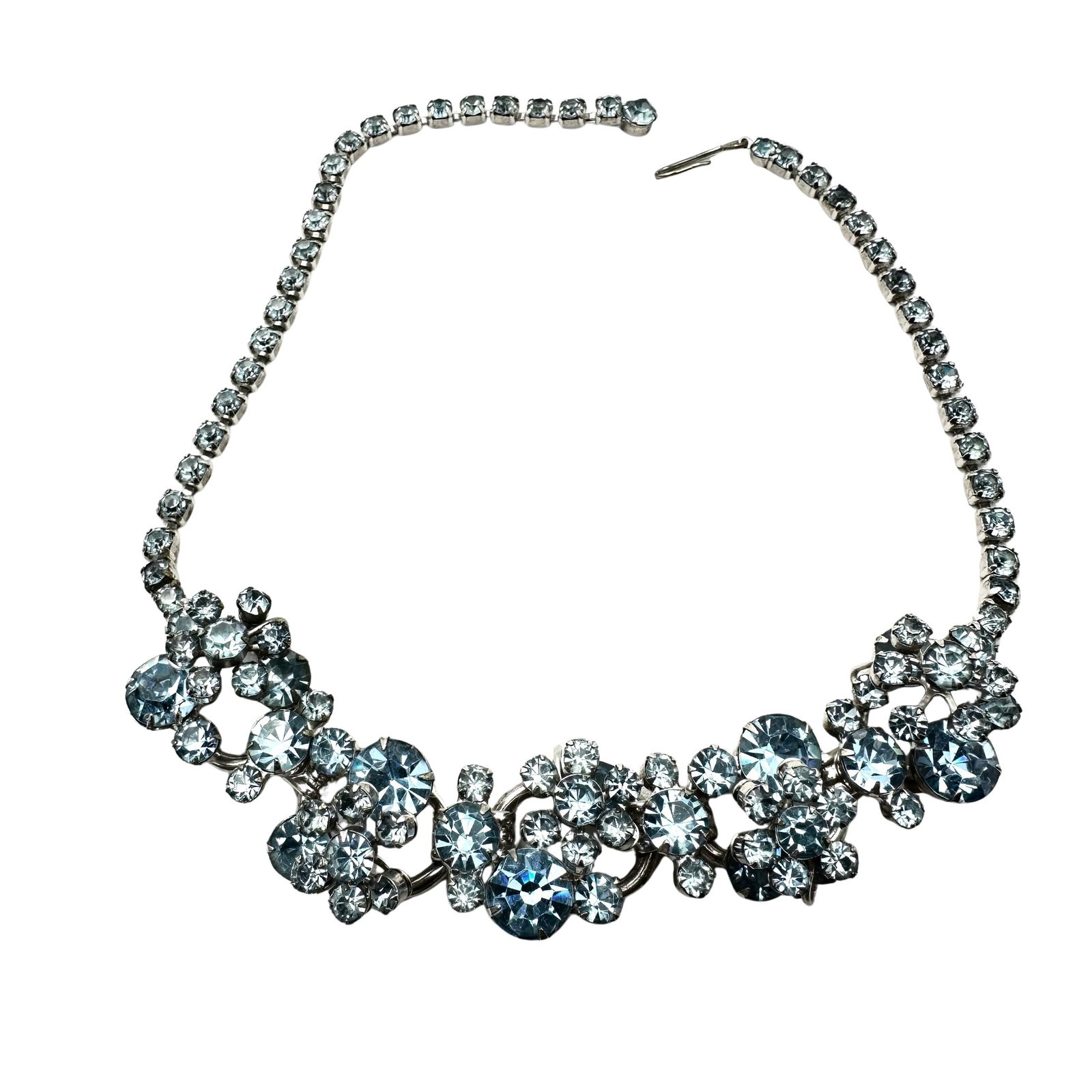 Vintage Juliana Blue Glass Rhinestone Silver Tone Necklace 16 Inch (1 of 2)
