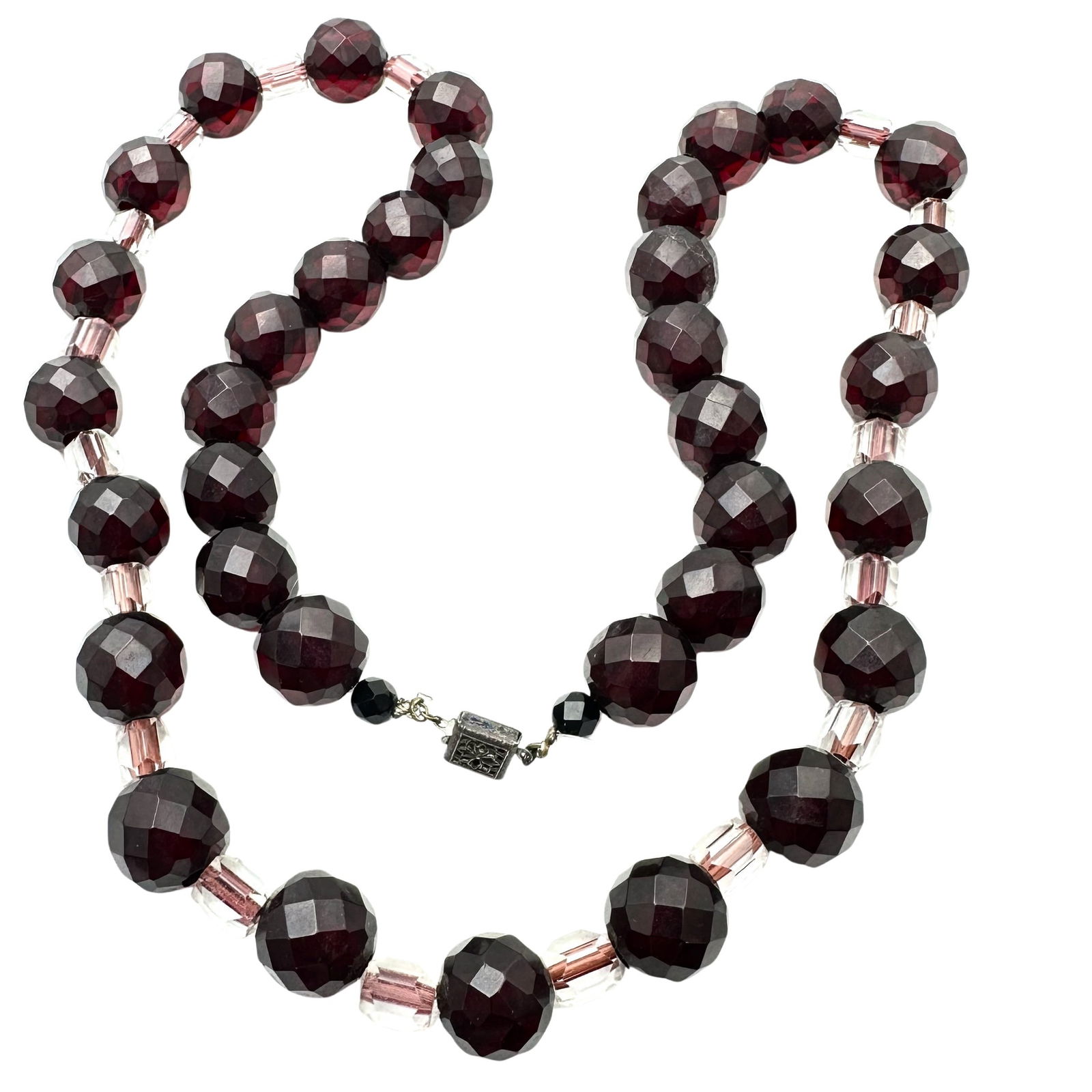 Antique Vintage Cherry Amber and Clear Crystal 24 Inch Necklace 75 Grams (1 of 2)