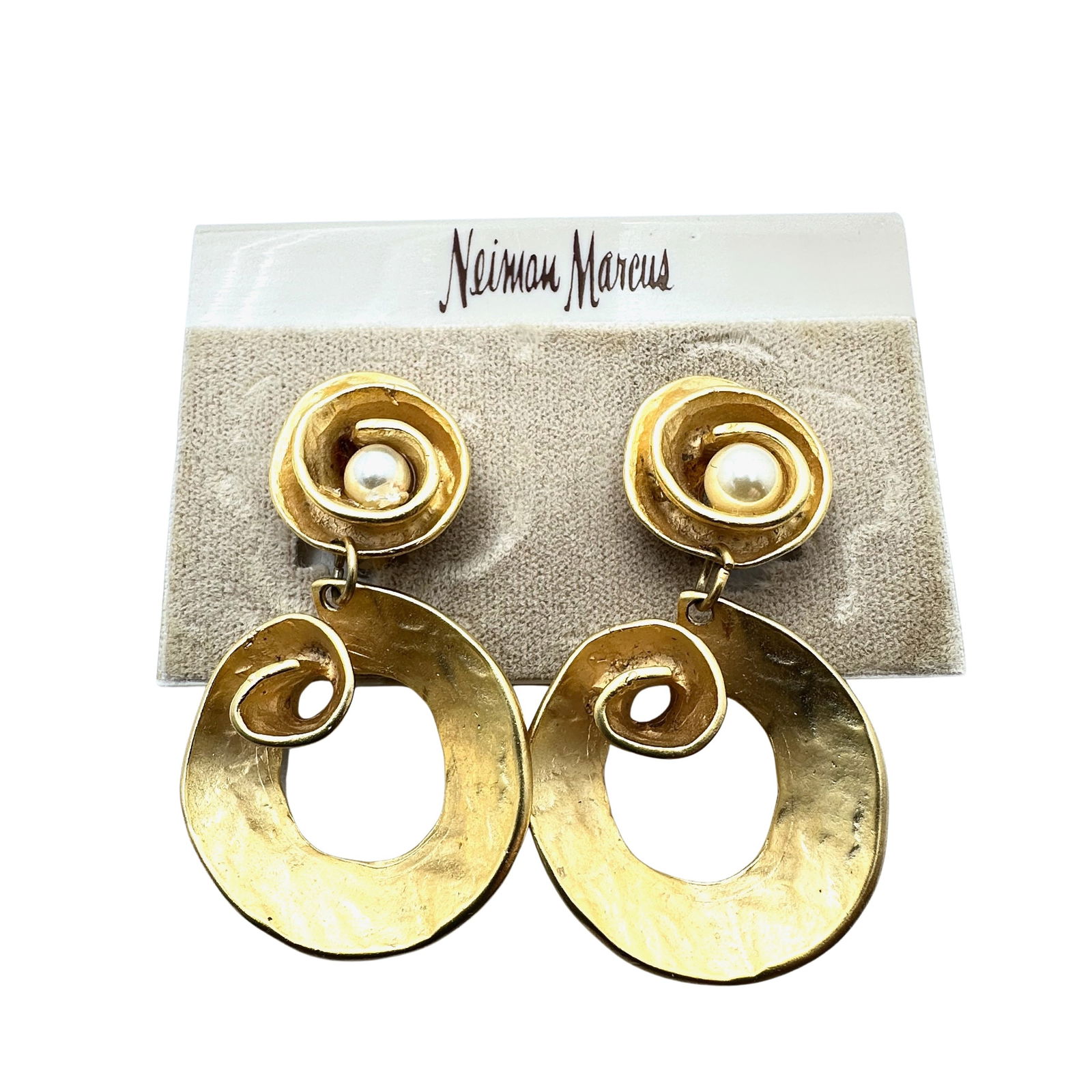 Vintage 1980 Era Neiman Marcus Matte Gold Tone Faux Pearl Clip Earrings 2 Inch: Vintage 1980 Era Neiman Marcus Matte Gold Tone Faux Pearl Clip Earrings 2 Inch