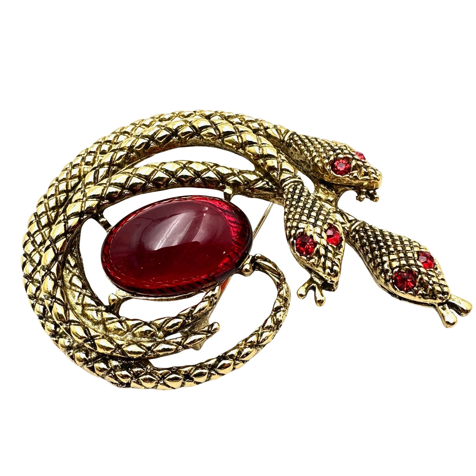 Red Rhinestone Gold Tone Snake Bracelet 3 Inch (1 of 2)