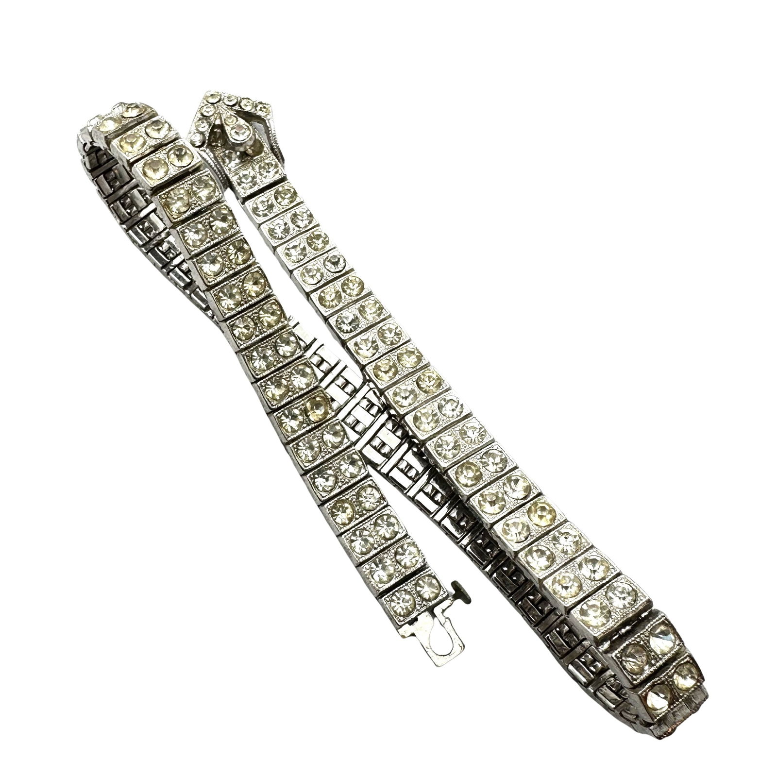 Antique Vintage Clear Rhinestone Silver Tone Choker Necklace 12 Inch Small Petite Size: Antique Vintage Clear Rhinestone Silver Tone Choker Necklace 12 Inch Small Petite Size