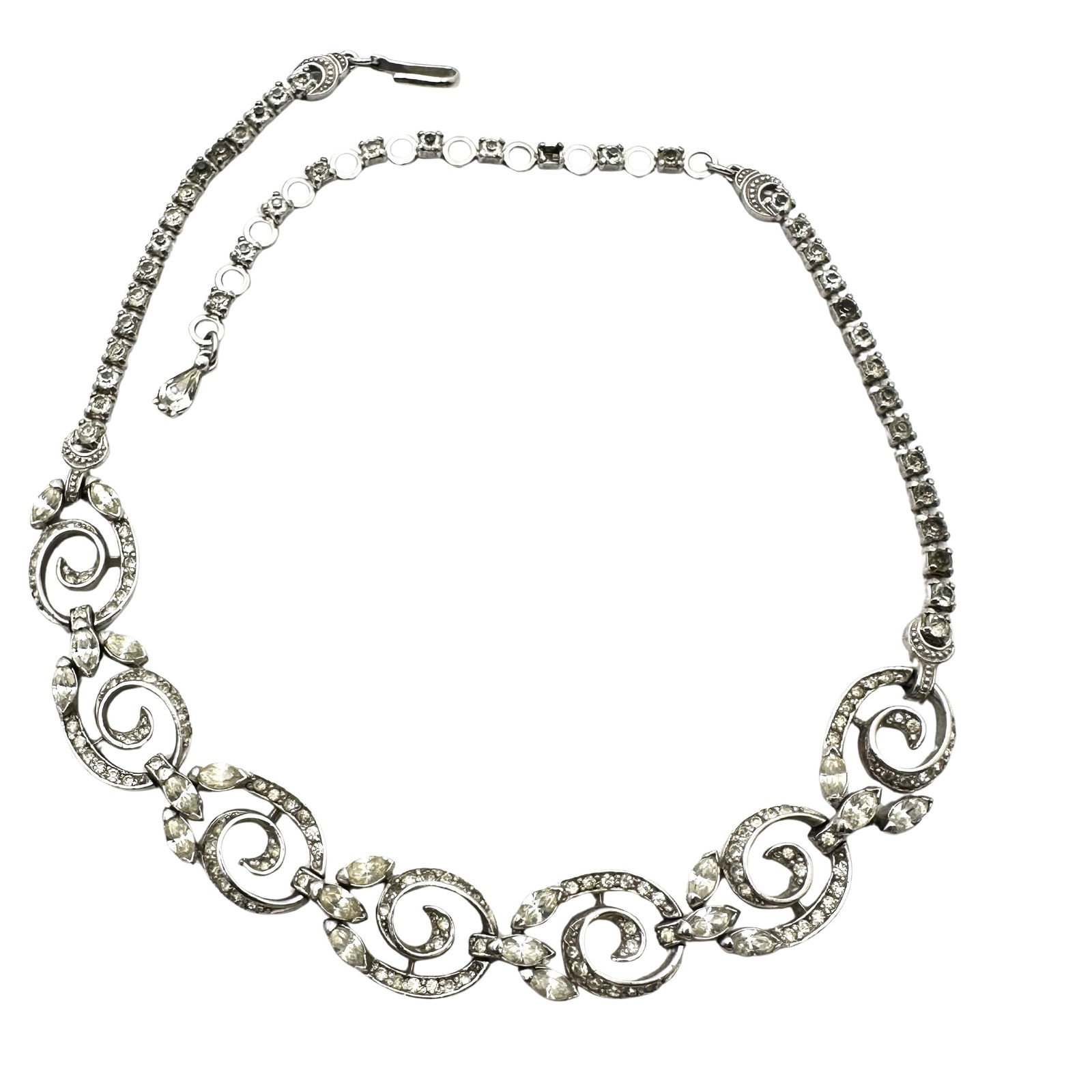 Vintage Peninno Clear Glass Rhinestone Silver Tone Necklace 15 Inch (1 of 2)