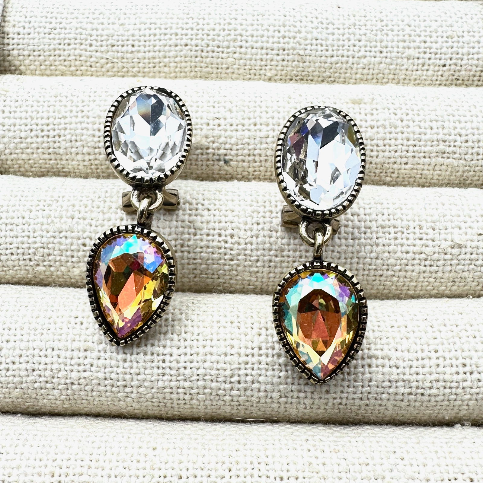 Heidi Daus Crystal Clear and Champagne Bronze Tone Lever Back Pierced Earrings 1.5 Inch (1 of 2)