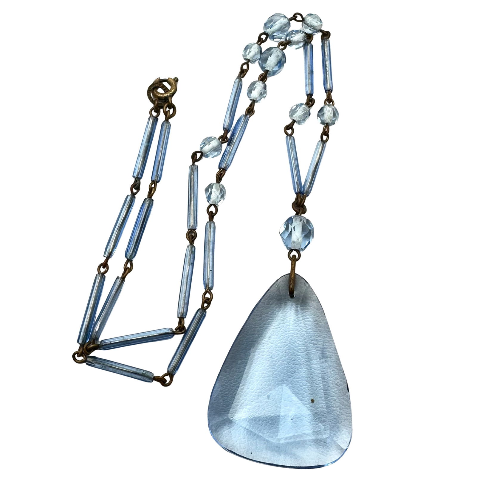 Antique Blue Czech Glass Pendant Necklace 17 Inch (1 of 2)