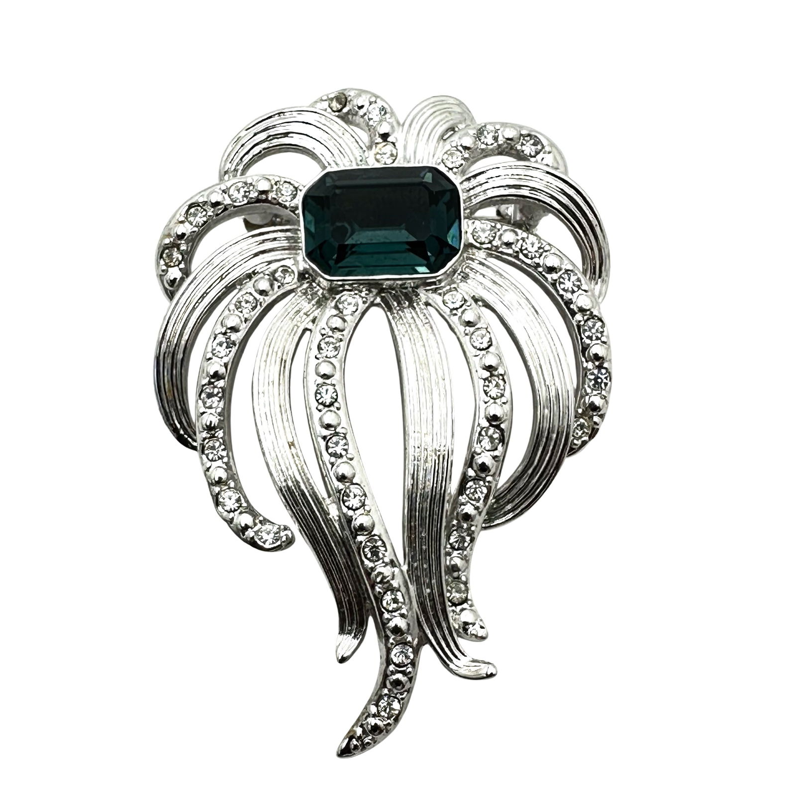 Vintage Blue And Clear Glass Rhinestone Silver Tone Brooch Pin 2.5 Inch (1 of 2)