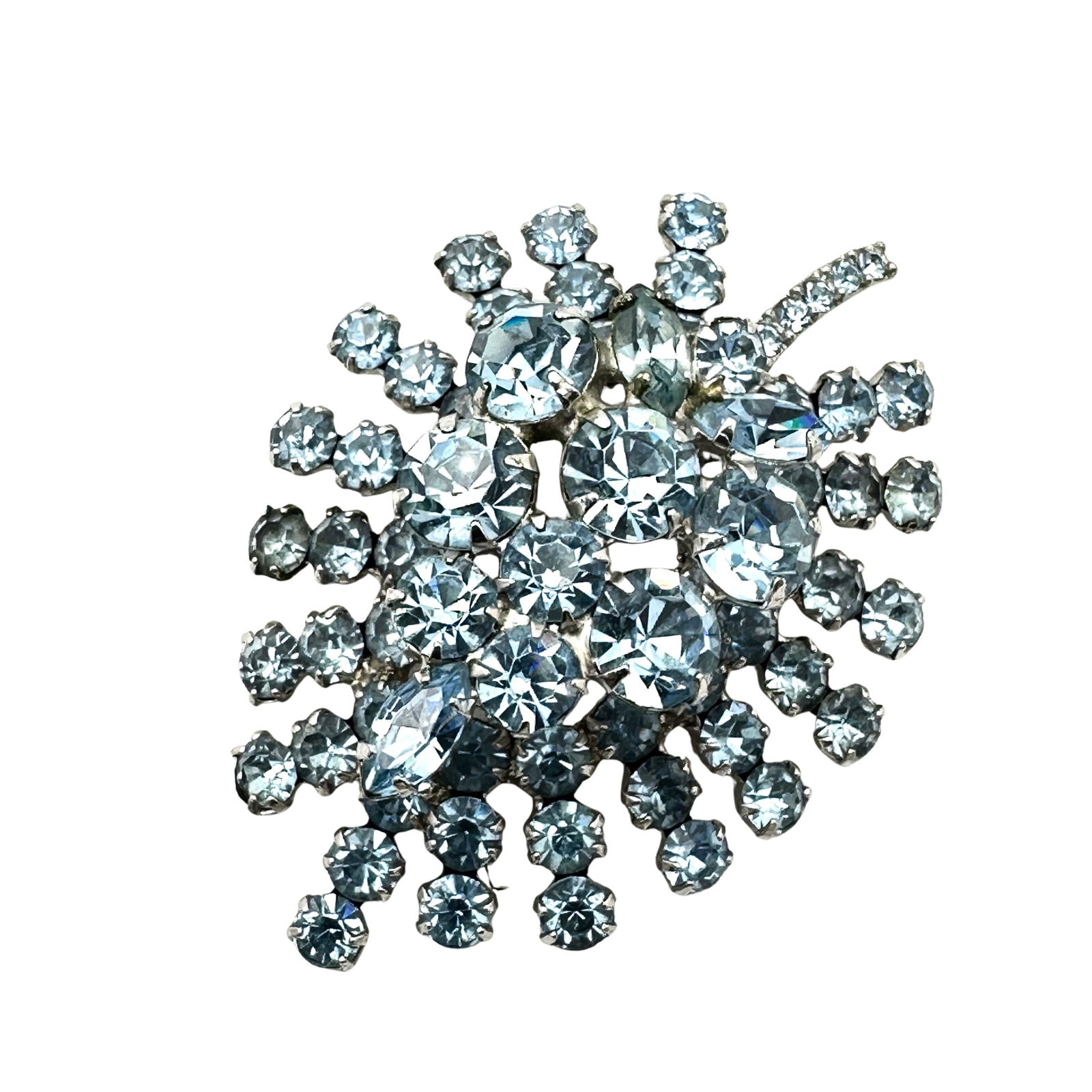 Vintage Blue Glass Rhinestone Silver Tone Brooch Pin 2.5 Inch (1 of 2)