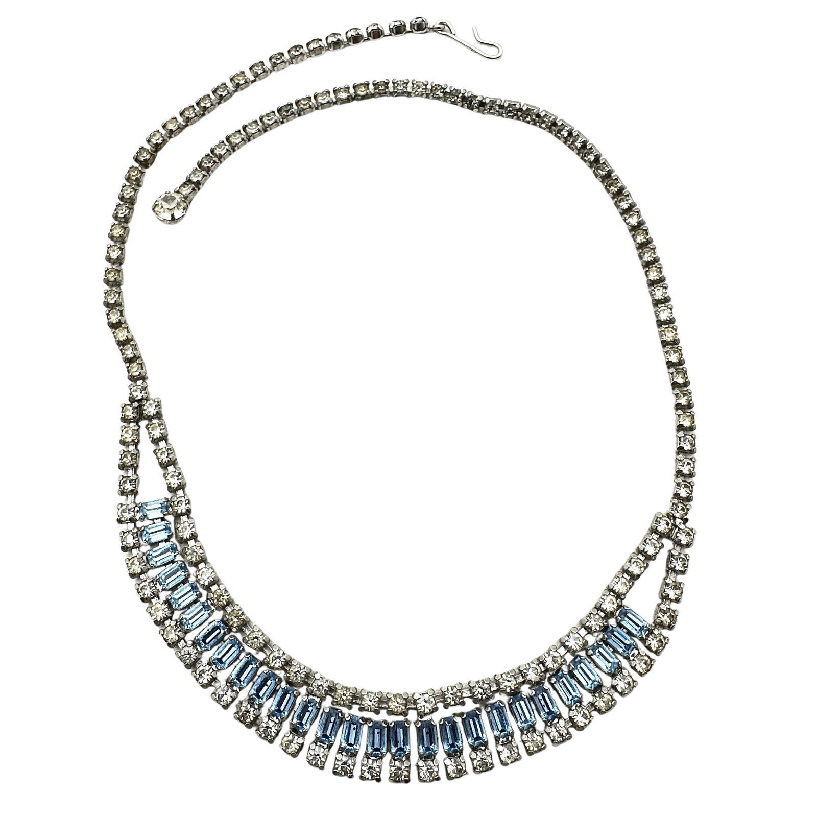 Vintage Blue And Clear Glass Rhinestone Silver Tone Necklace 18 Inch (1 of 2)