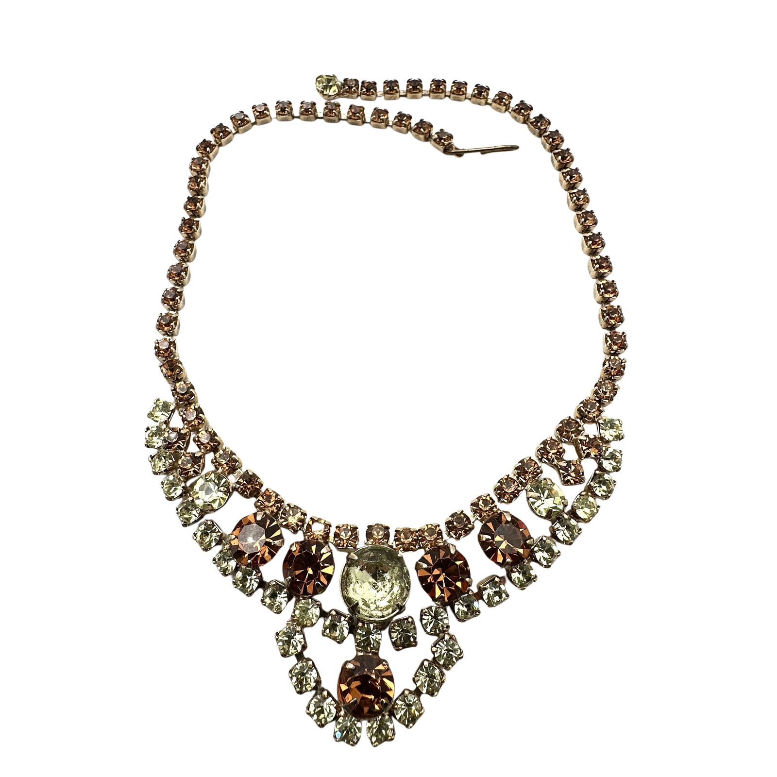 Vintage Orange And Yellow Glass Rhinestone Gold Tone Necklace 16 Inch (1 of 2)