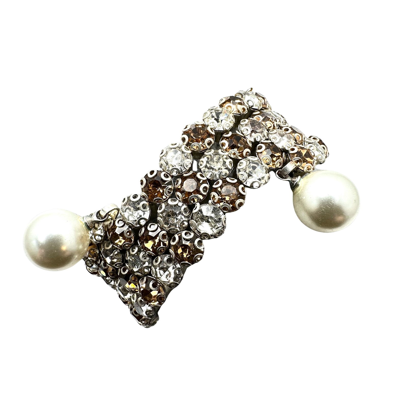 Vintage Amber Color And Clear Rhinestone Faux Pearl Wrap Bracelet (1 of 2)