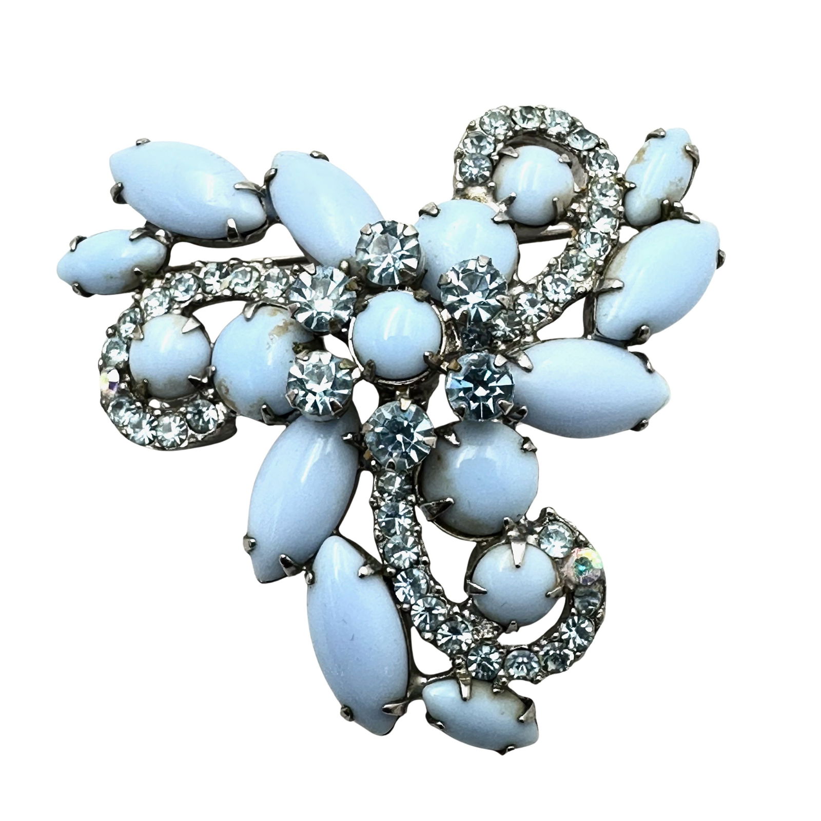 Vintage Juliana Blue Milk Glass Silver Tone Brooch Pin 2 Inch (1 of 2)