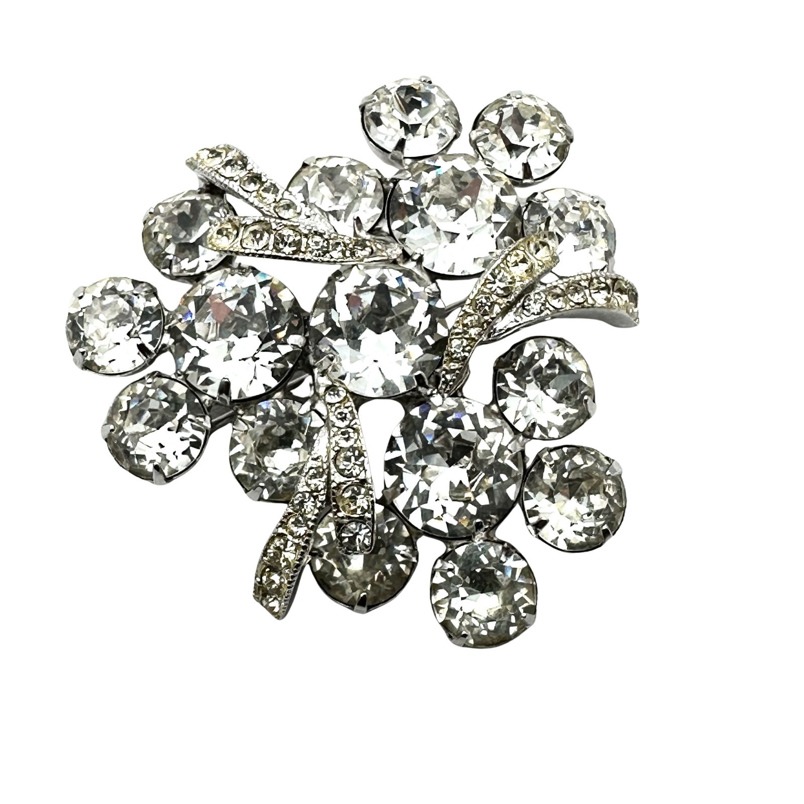 Vintage Weiss Clear Glass Rhinestone Silver Tone Brooch Pin 2 Inch Pristine Condition (1 of 2)
