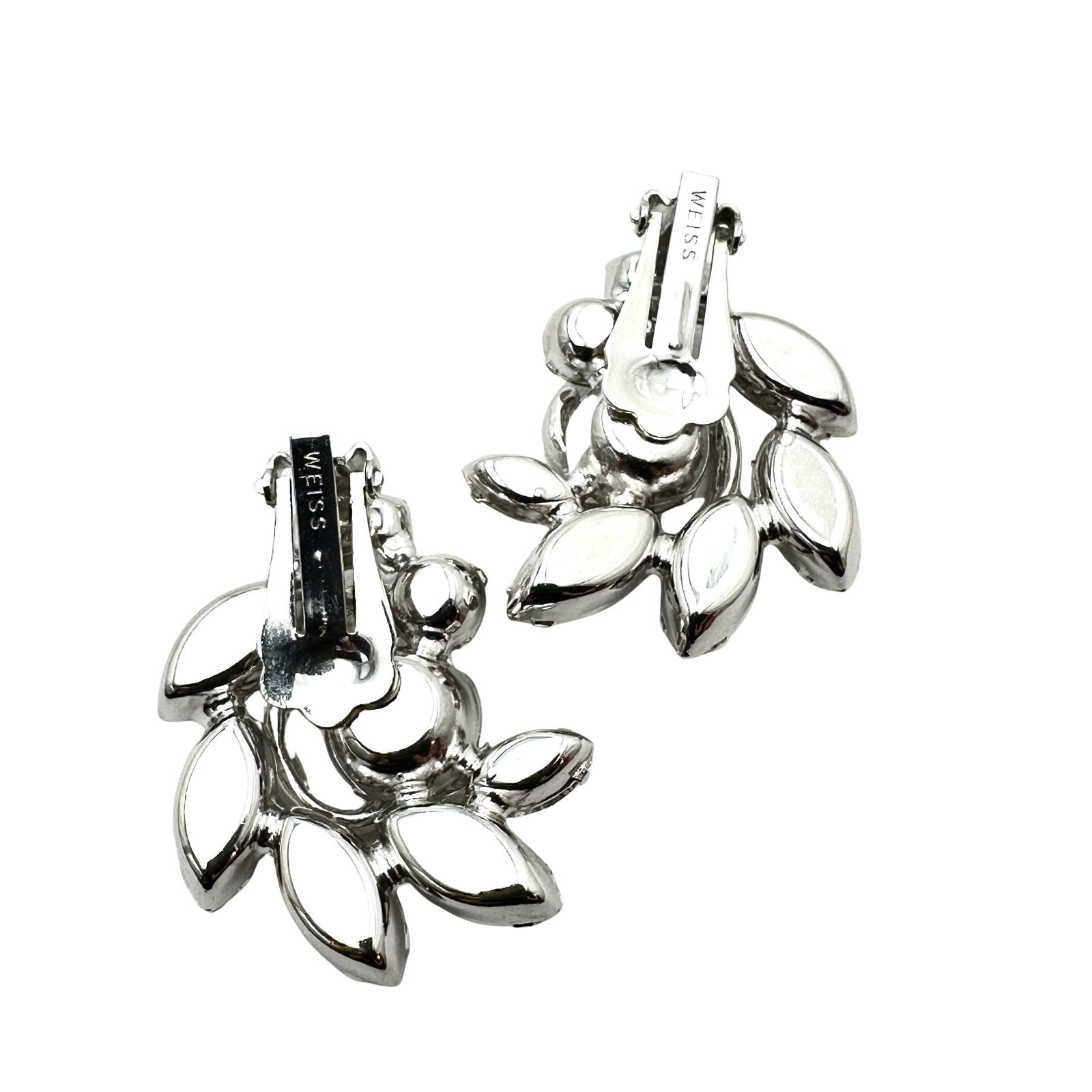 Vintage Weiss Clear Glass Rhinestone Silver Tone Clip Earrings 1.5 Inch Pristine Condition (1 of 2)