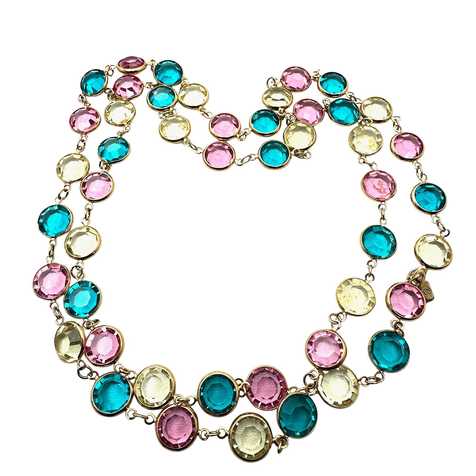 Vintage Swarovski Swan Hallmark Pink Blue Yellow Crystal Gold Tone Necklace 32 Inch: Vintage Swarovski Swan Hallmark Pink Blue Yellow Crystal Gold Tone Necklace 32 Inch