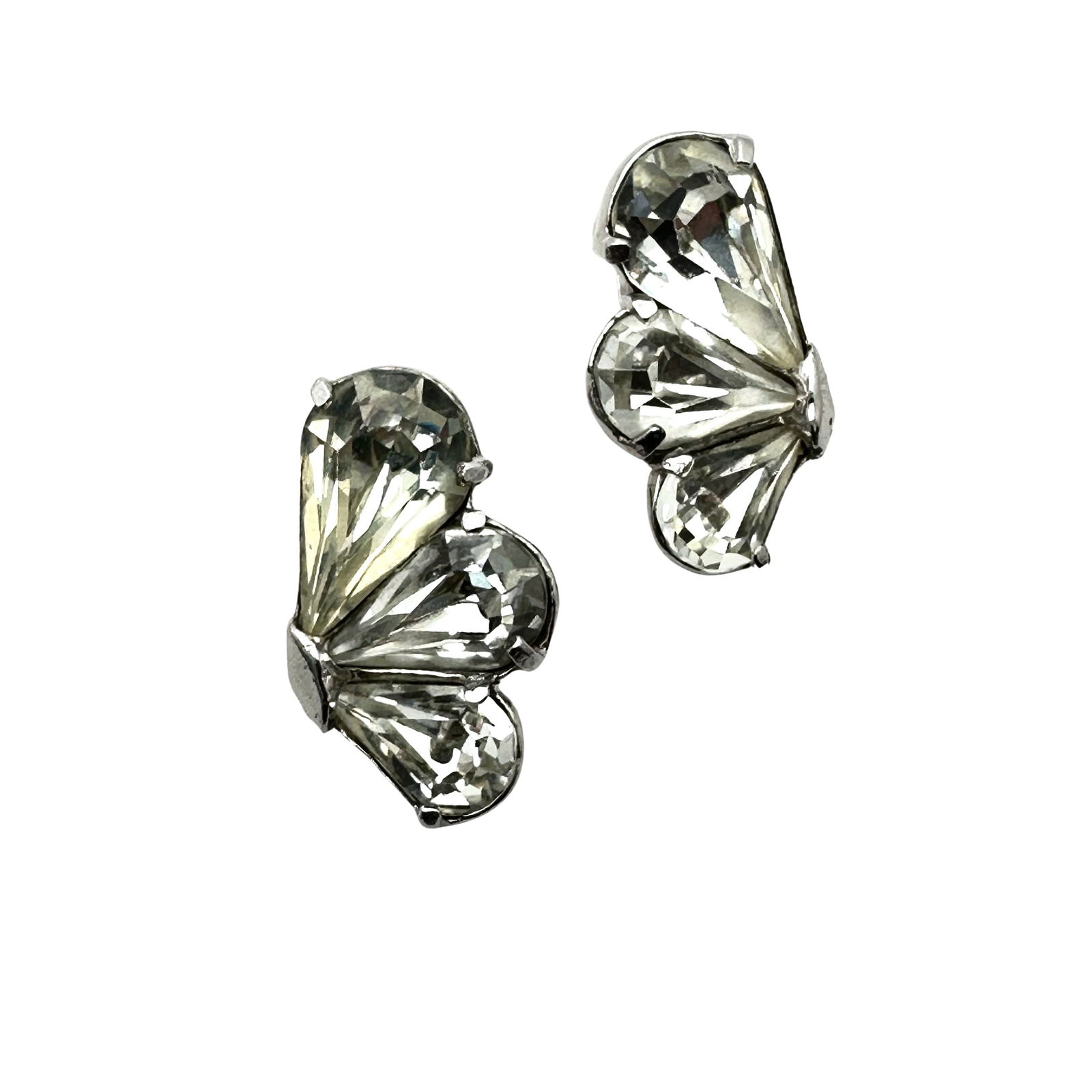 Vintage Eisenberg "E" Hallmark Clear Rhinestone Silver Tone Clip Earrings (1 of 2)