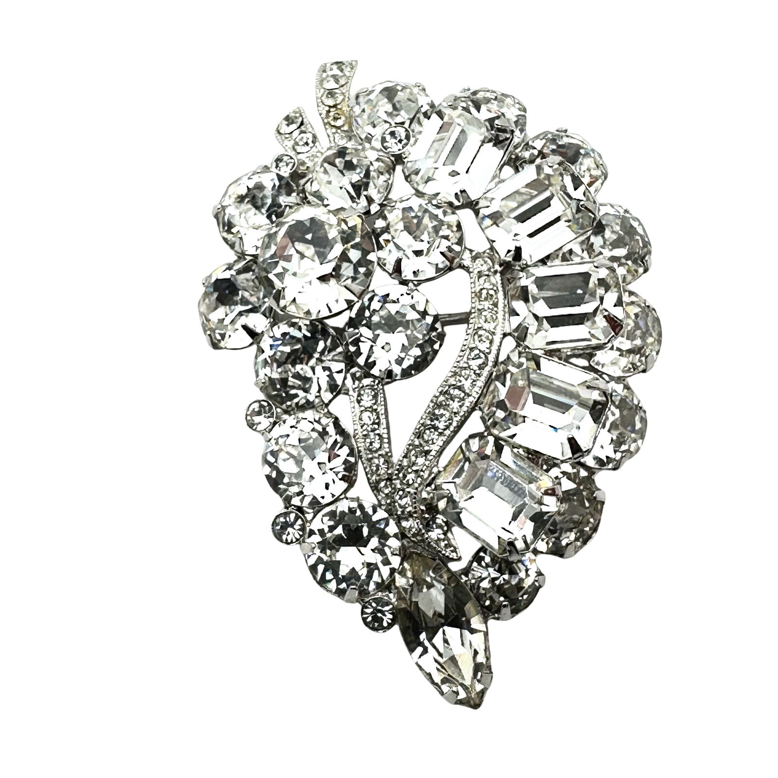 Vintage Eisenberg Numbered Brooch Pin Clear Glass Rhinestone Silver Tone Pristine Condition2.5 Inch (1 of 2)