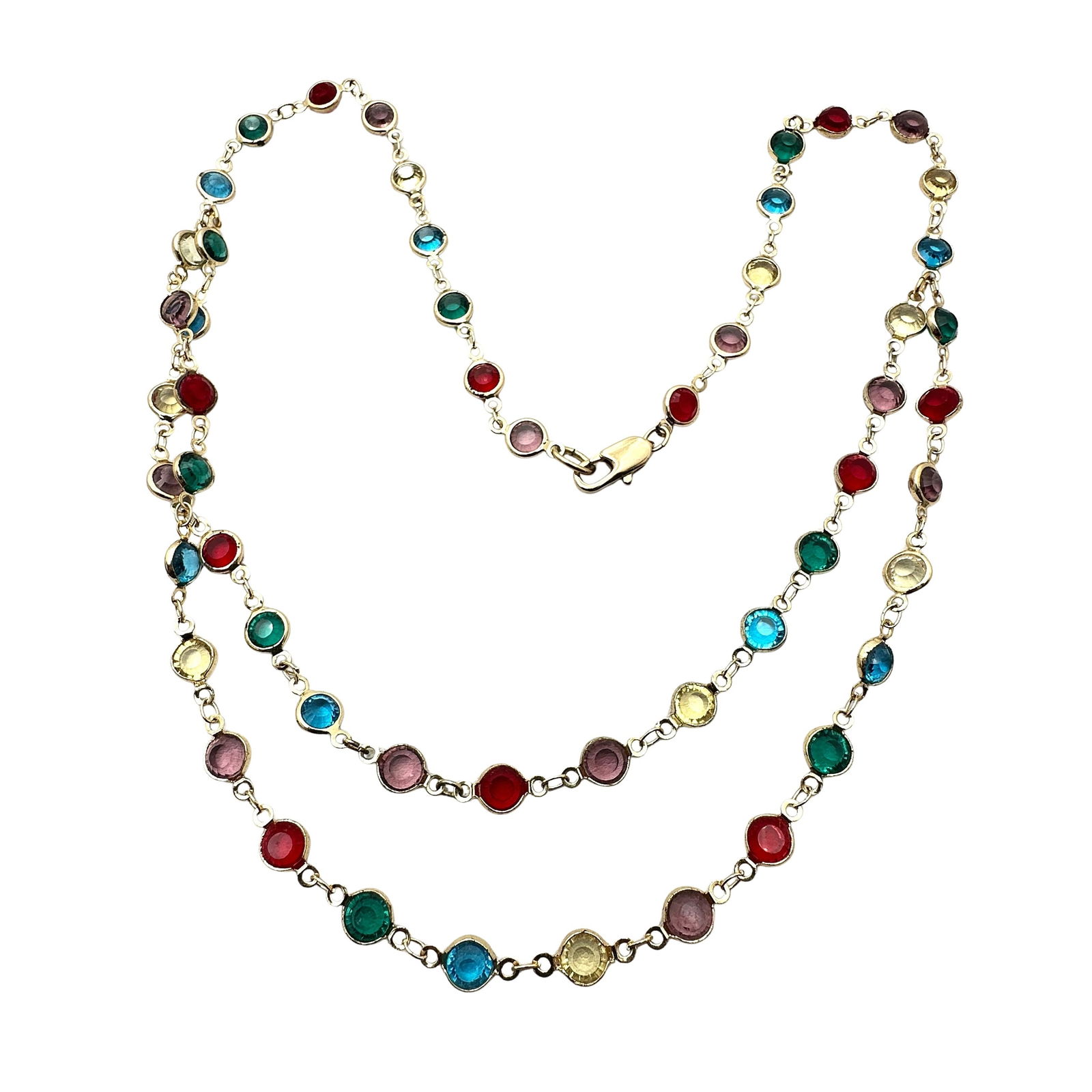Vintage Bezel Set Multicolor Crystal Gold Tone 18 Inch Necklace (1 of 2)