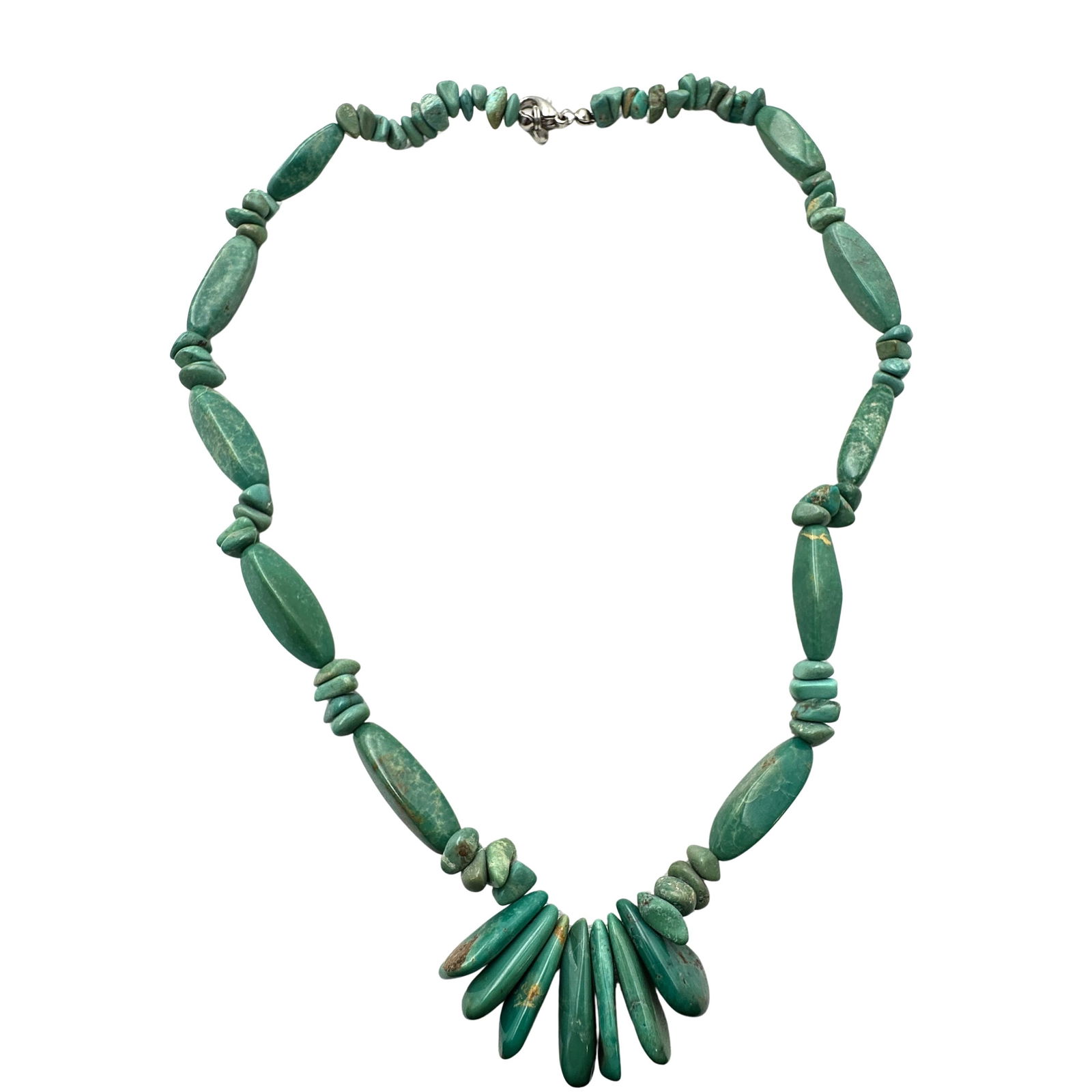 Natural Turquoise Bead Necklace 16 Inch Length Silver Tone Clasp (1 of 2)