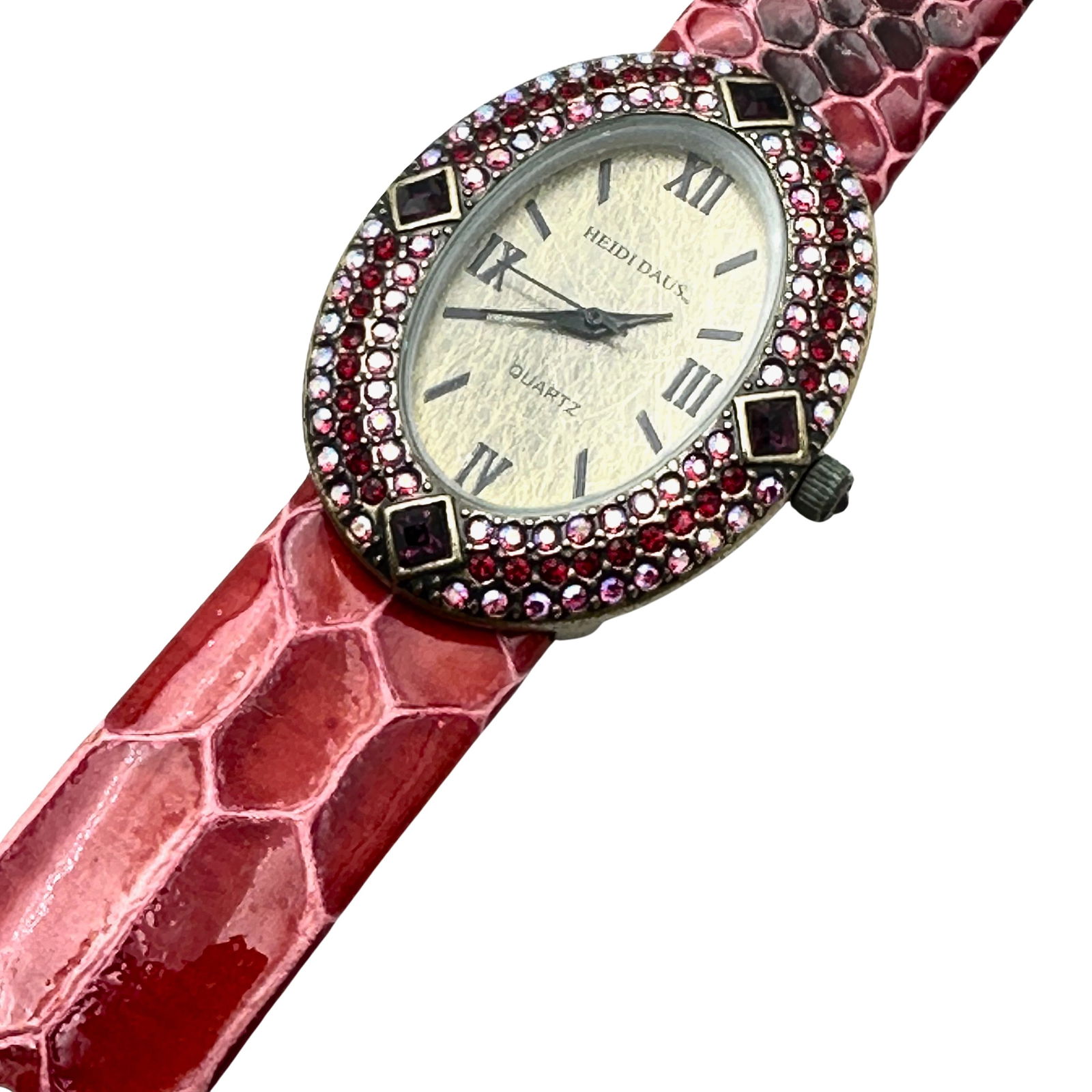 Heidi Daus Red Pink Crystal Red Leather Band Watch Unworn Condition May Need Battery (1 of 2)