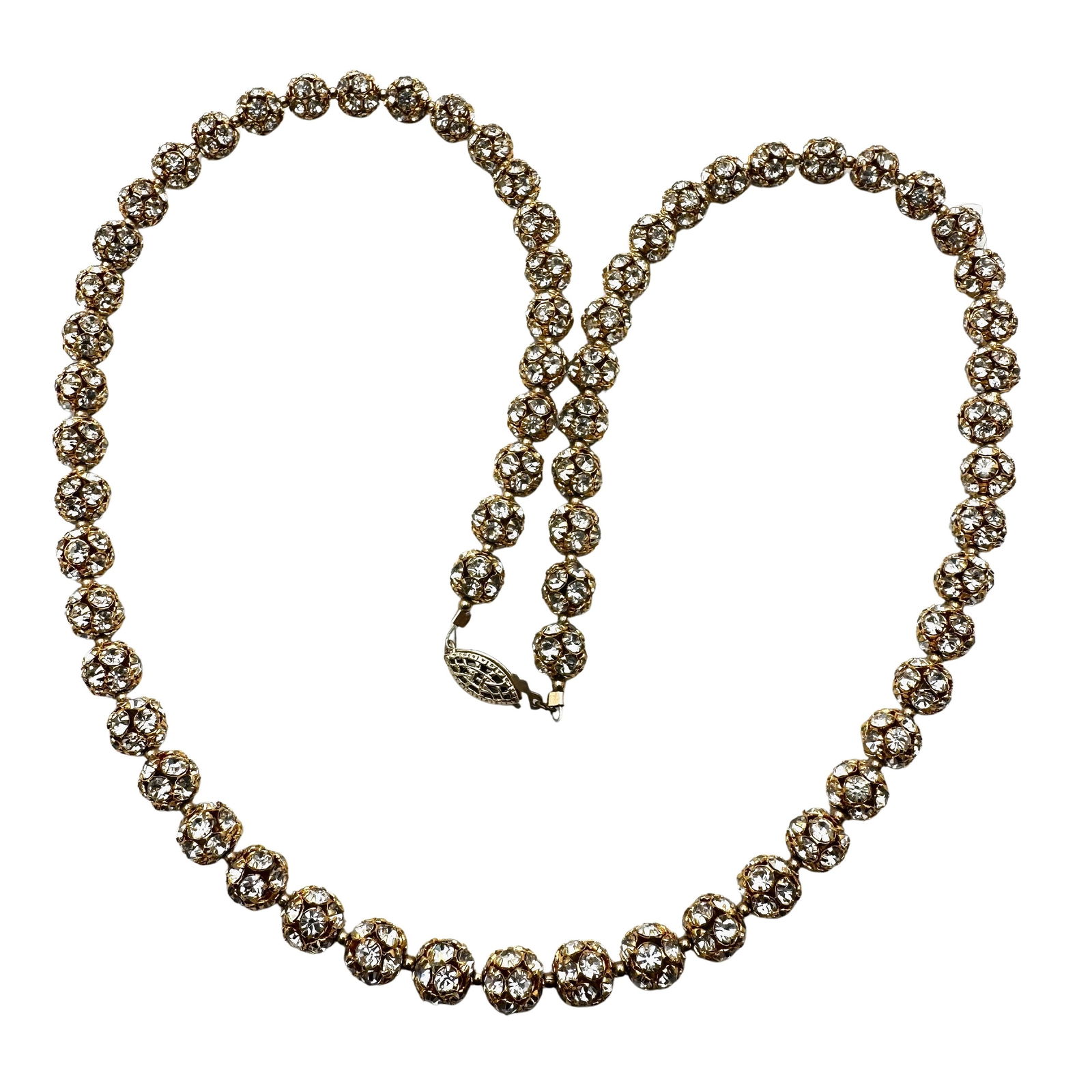 Vintage Clear Glass Rhinestone Gold Tone Bead Necklace 22 Inch: Vintage Clear Glass Rhinestone Gold Tone Bead Necklace 22 Inch