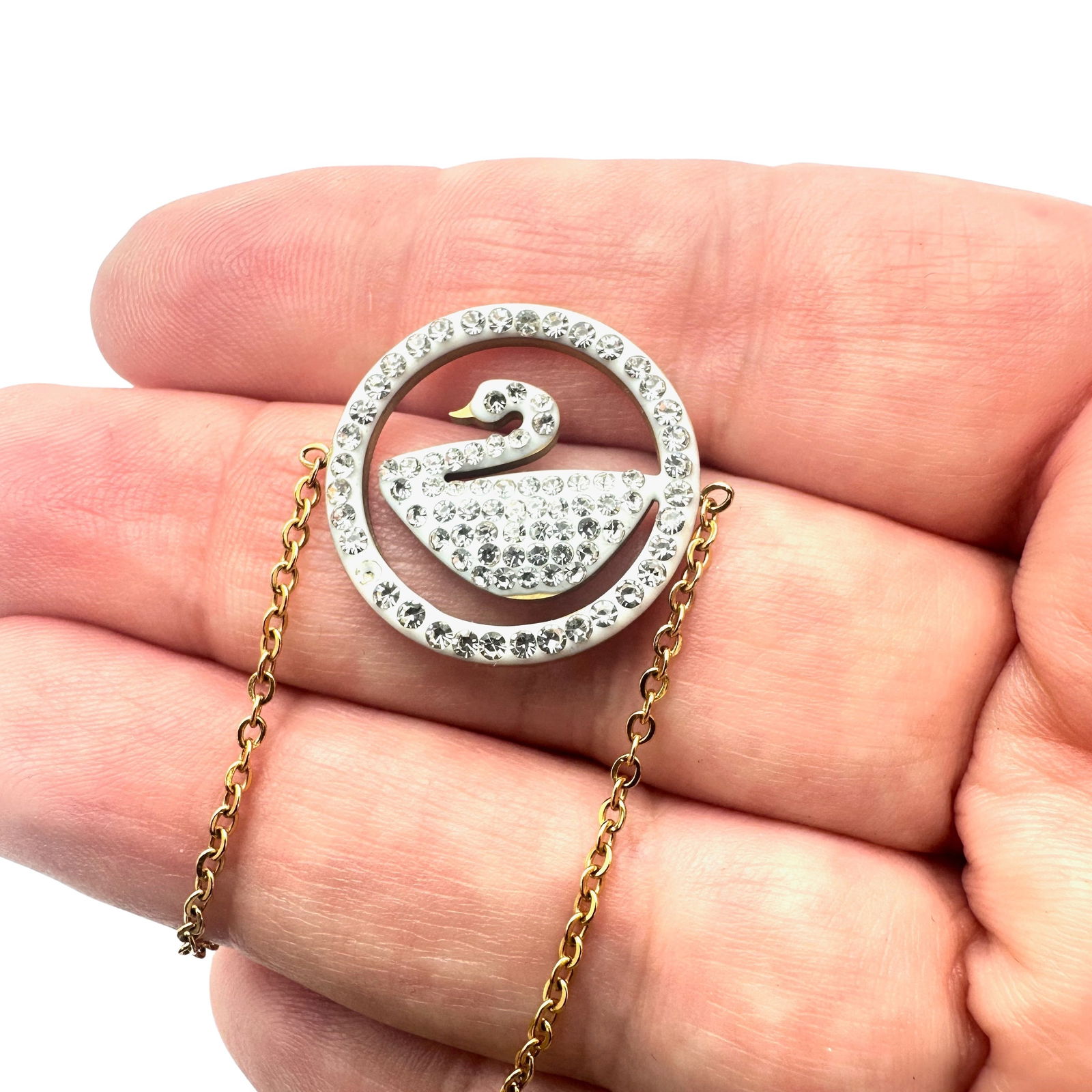 Swarovski White Swan Crystal Gold Tone Bracelet 7.5 Inch: Swarovski White Swan Crystal Gold Tone Bracelet 7.5 Inch
