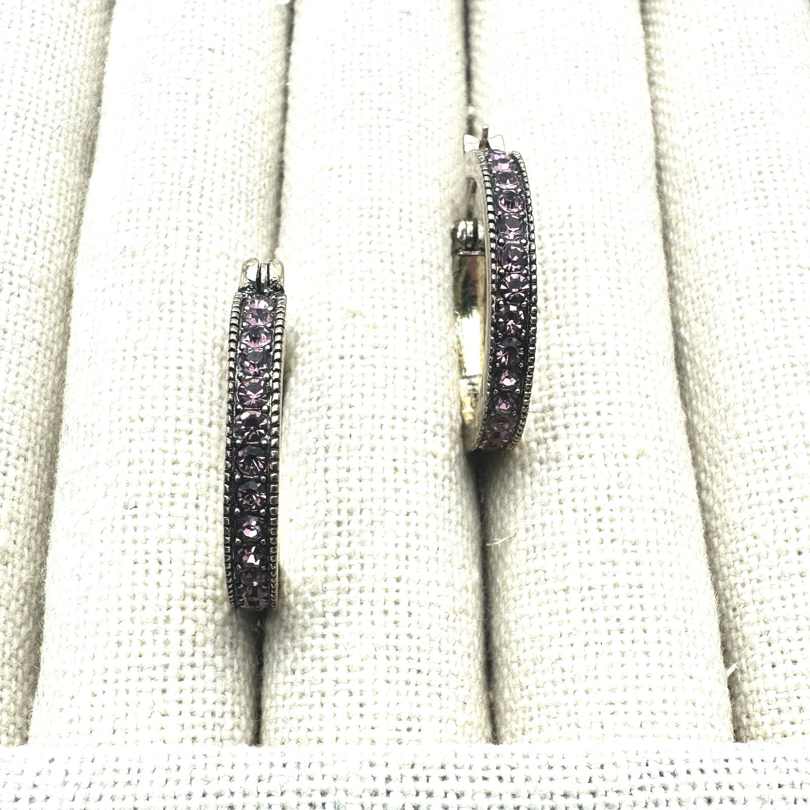 Heidi Daus Pink Crystal 1 Inch Pierced Hoop Gold Tone Earrings (1 of 2)