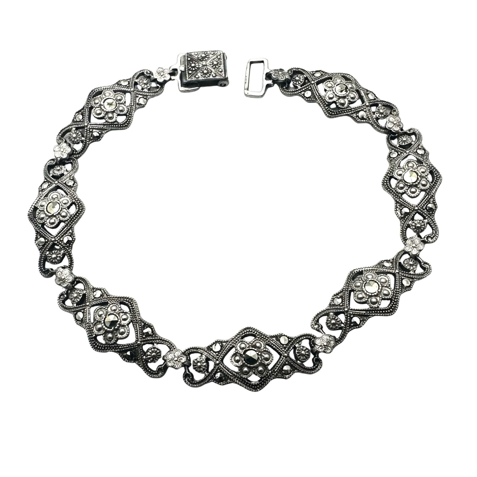 Antique Marcasite Filigree Bracelet 7.5 Inch: Antique Marcasite Filigree Bracelet 7.5 Inch
