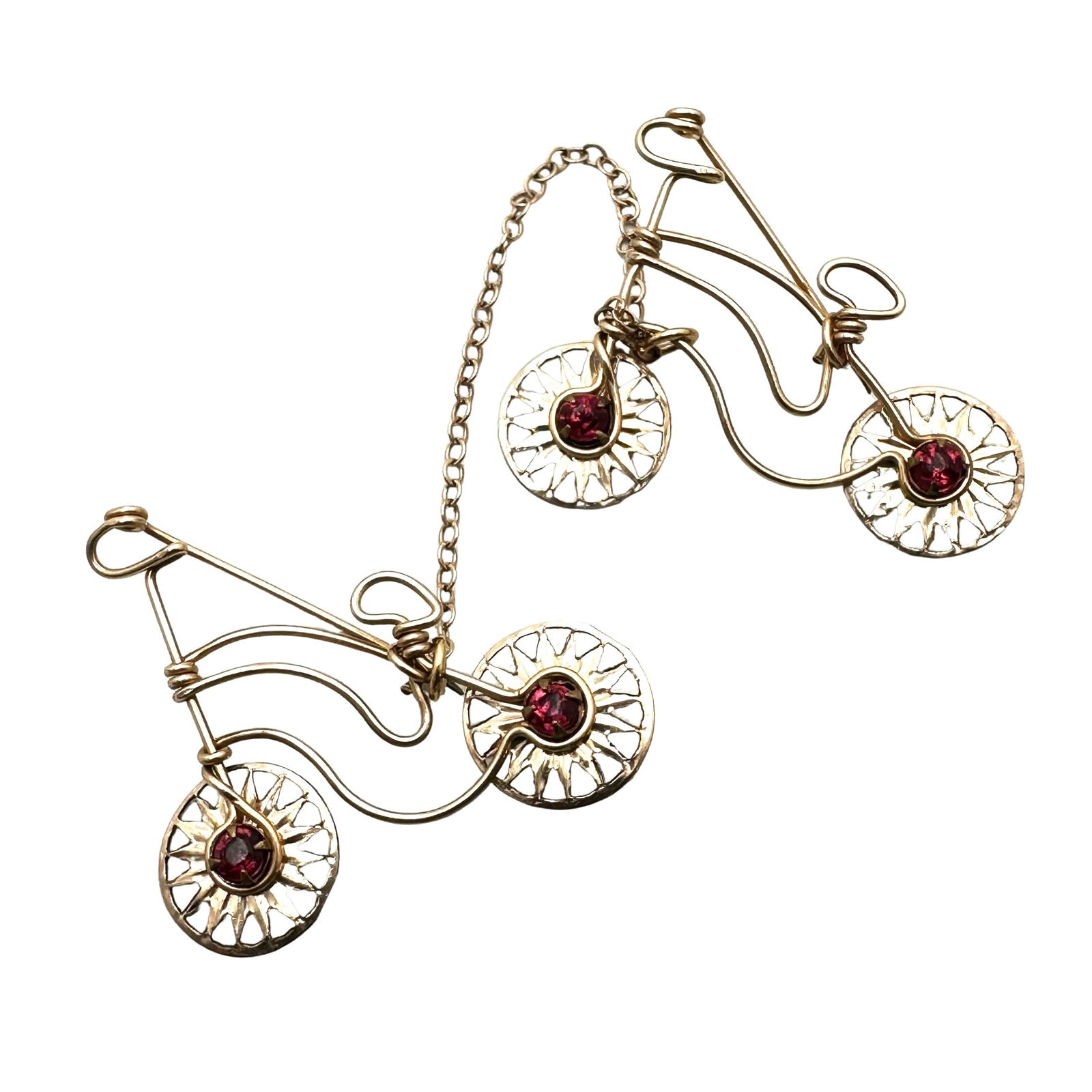 Vintage Gold Filled Antique Bicycle Chatelaine Brooch Pins: Vintage Gold Filled Antique Bicycle Chatelaine Brooch Pins