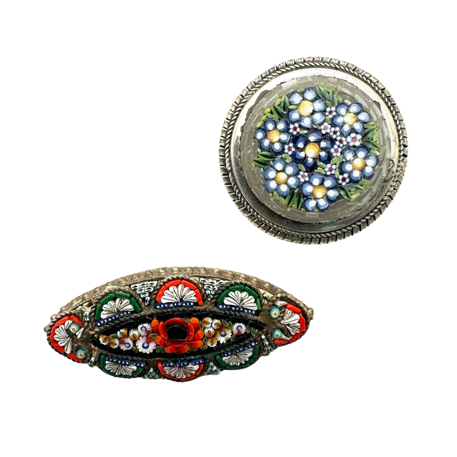 Antique Vintage Italian Micro Mosaic Glass Gold Tone Brooch Pin 1.5 Inch (1 of 2)