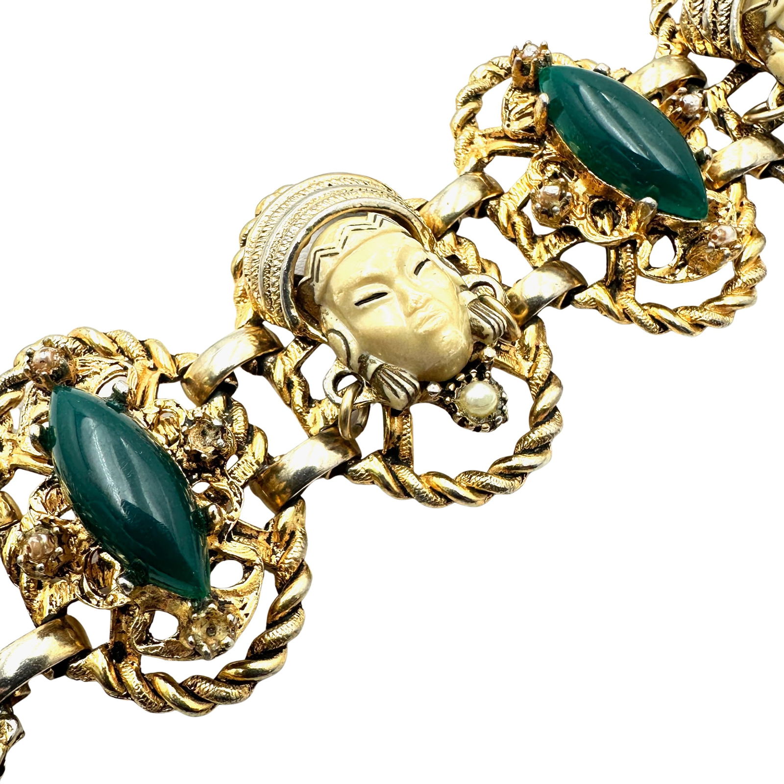 Vintage Selro Sellini Asian Princess Lucite Wide Gold Tone Bracelet 7 Inch (1 of 3)