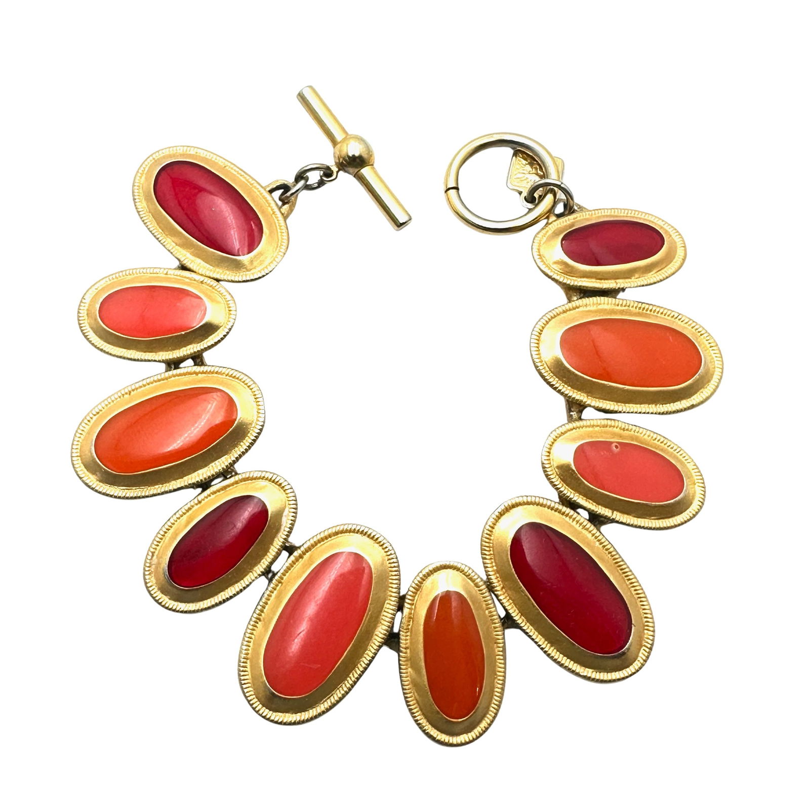 Vintage Anne Klein Red Orange Enamel Matte Gold Tone Bracelet 7 Inch: Vintage Anne Klein Red Orange Enamel Matte Gold Tone Bracelet 7 Inch