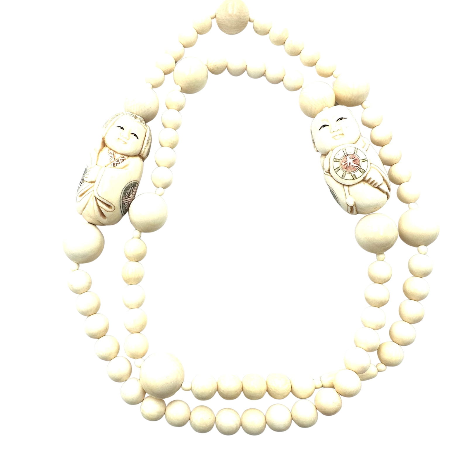 Vintage Japanese Antiqued Carved Necklace Netsuke 30 Inch (1 of 3)