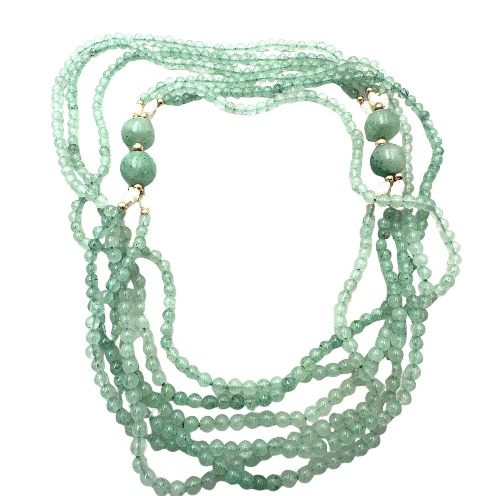 Vintage Green Jade and Pearl Necklace 32 Inch (1 of 2)