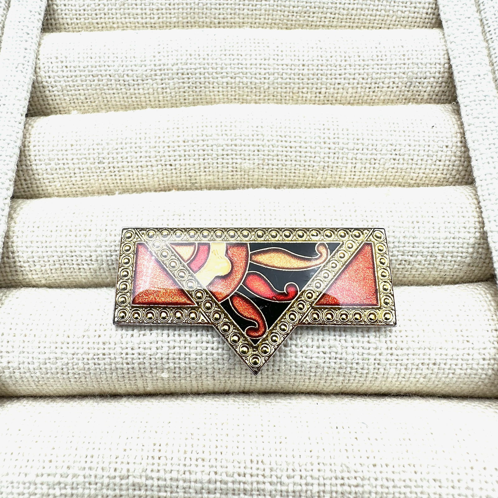 Vintage Catherine Propesco French Enamel Gold Tone Brooch Pin Multicolor Orange Red: Vintage Catherine Propesco French Enamel Gold Tone Brooch Pin Multicolor Orange Red