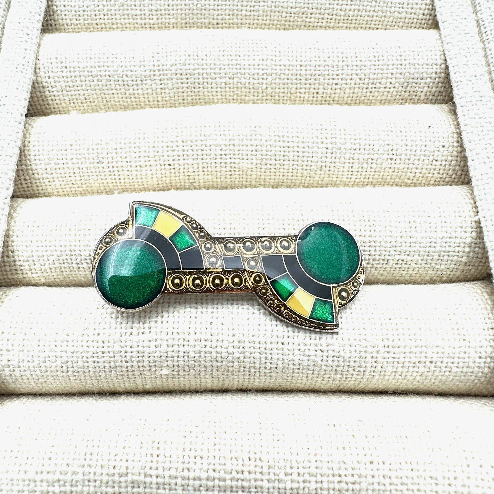Vintage Catherine Propesco French Enamel Gold Tone Brooch Pin Green Yellow (1 of 2)