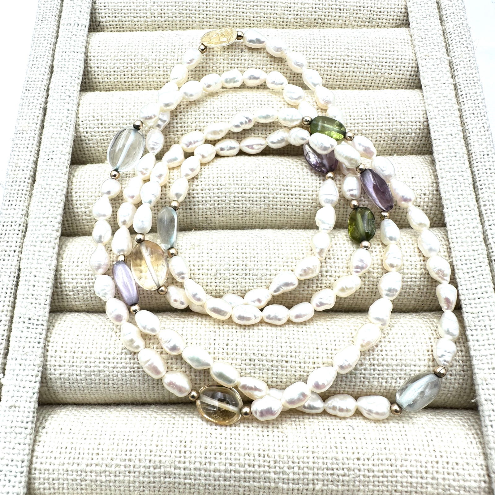 Vintage Seed Pearl and Multi Gemstone Bead Necklace 26 Inch (1 of 2)