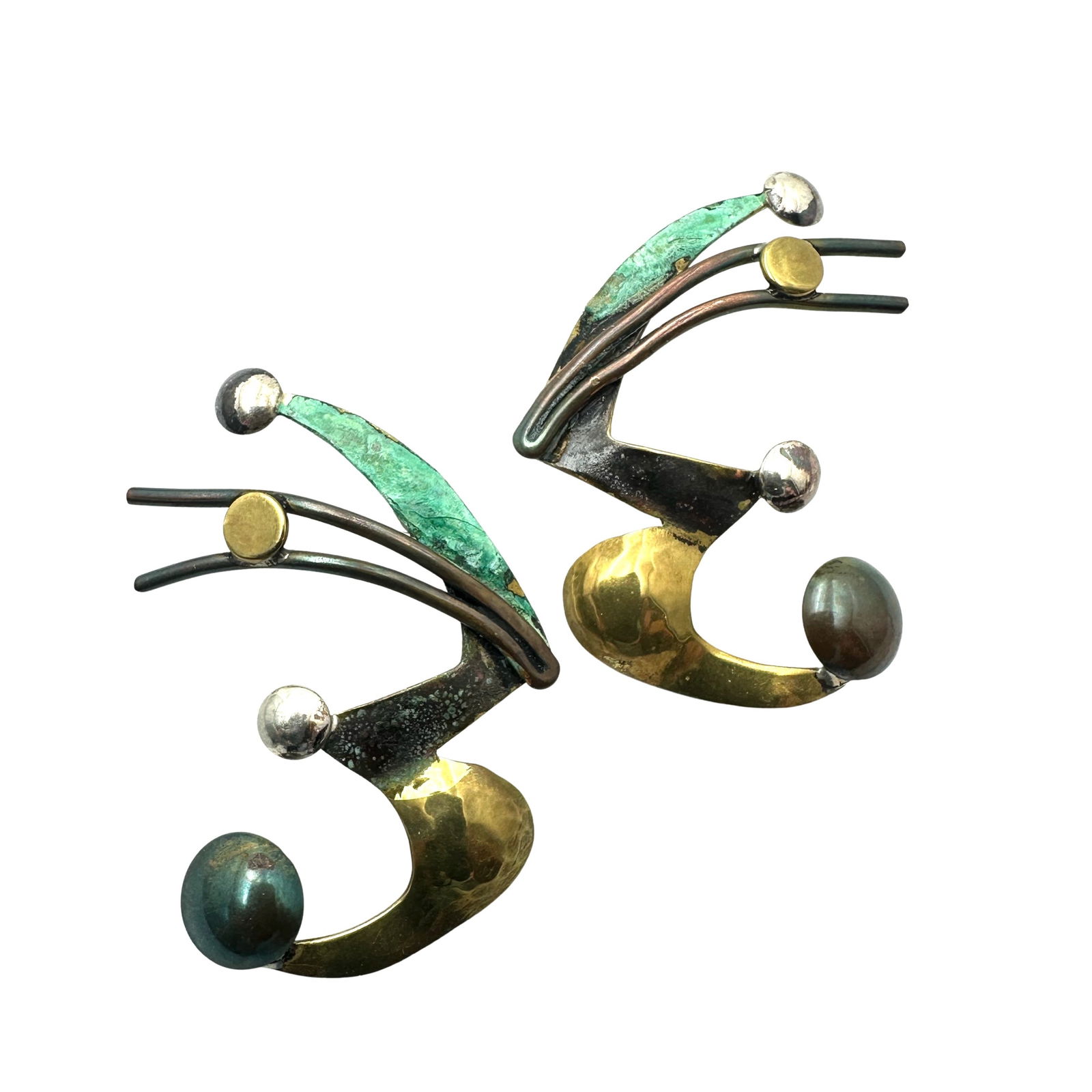 Vintage Artisan Mixed Metal Pierced Earrings 1.75 Inch (1 of 2)