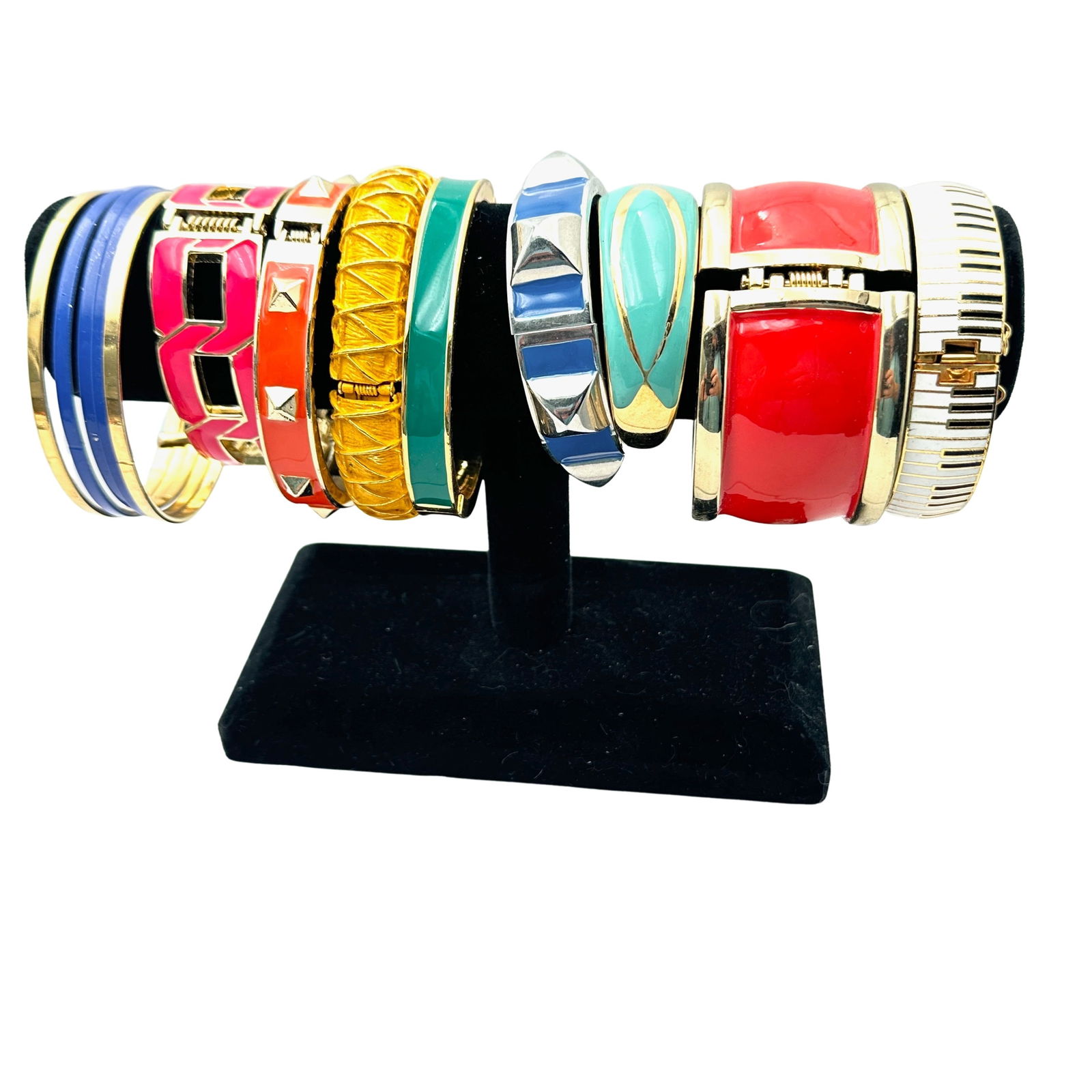 Vintage Jewelry Group Multicolor Enamel Gold Tone Bangle Bracelets Piano Designs (1 of 2)