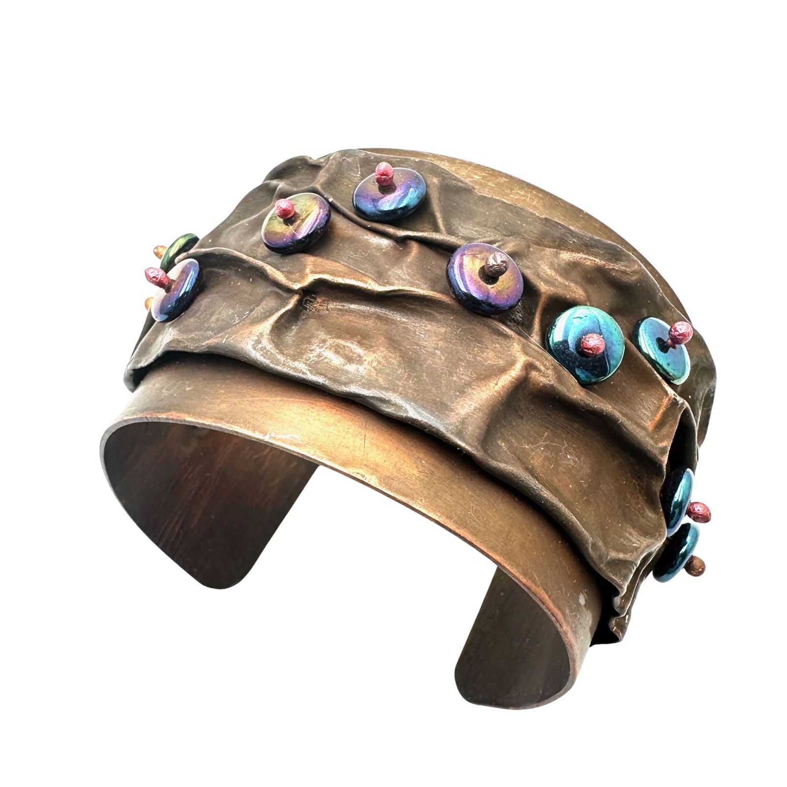 Artisan Copper Cuff with Multicolor Glass Bead Accents (1 of 2)