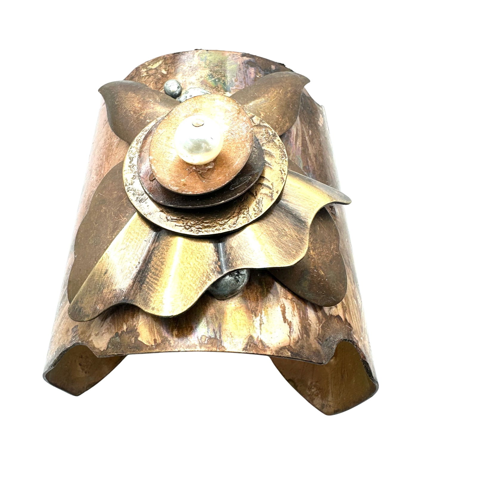 Artisan Mixed Metal Wide Cuff Bracelet Pearl Accent: Artisan Mixed Metal Wide Cuff Bracelet Pearl Accent