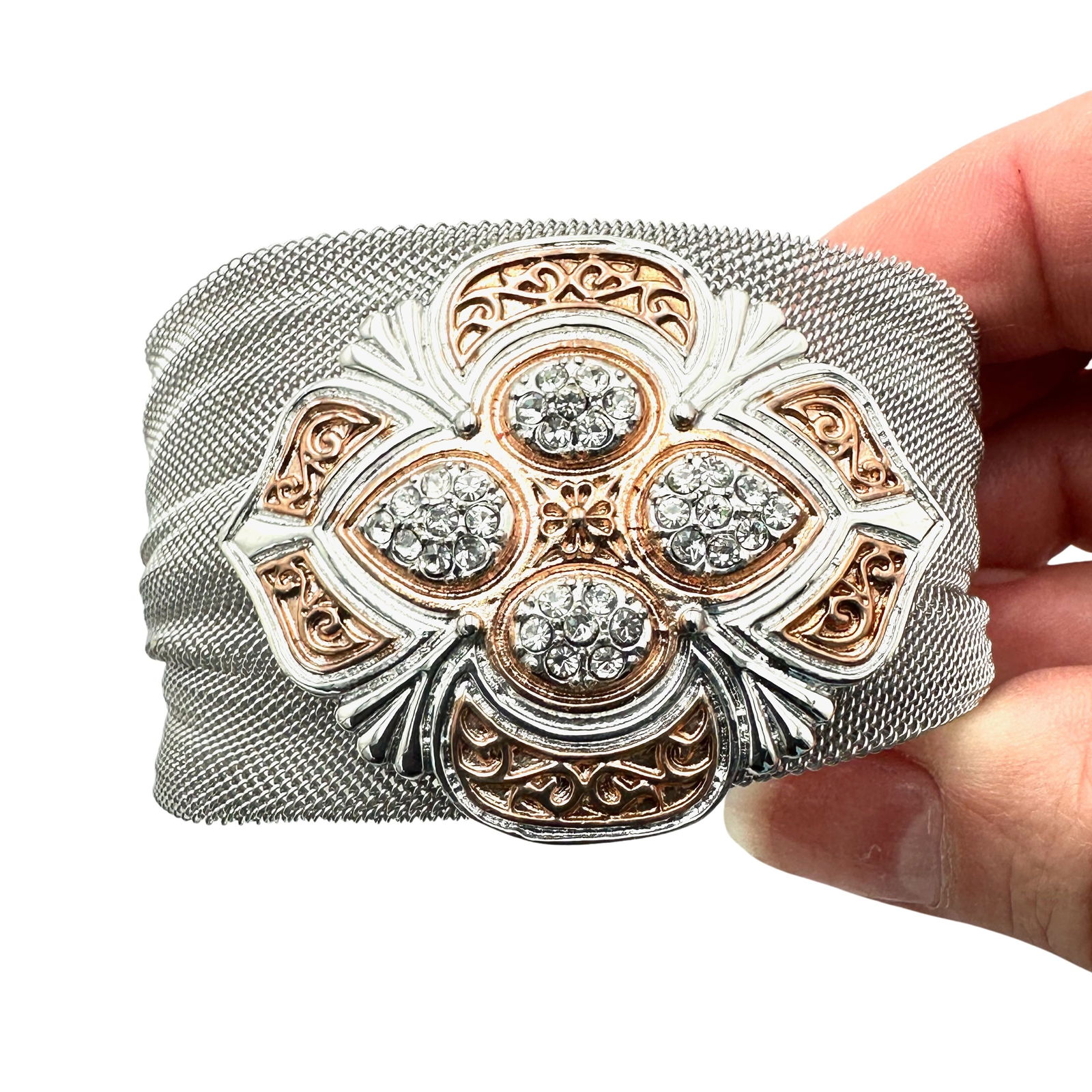 Clear Crystal Mesh Bracelet Stainless Steel Magnetic Clasp: Clear Crystal Mesh Bracelet Stainless Steel Magnetic Clasp