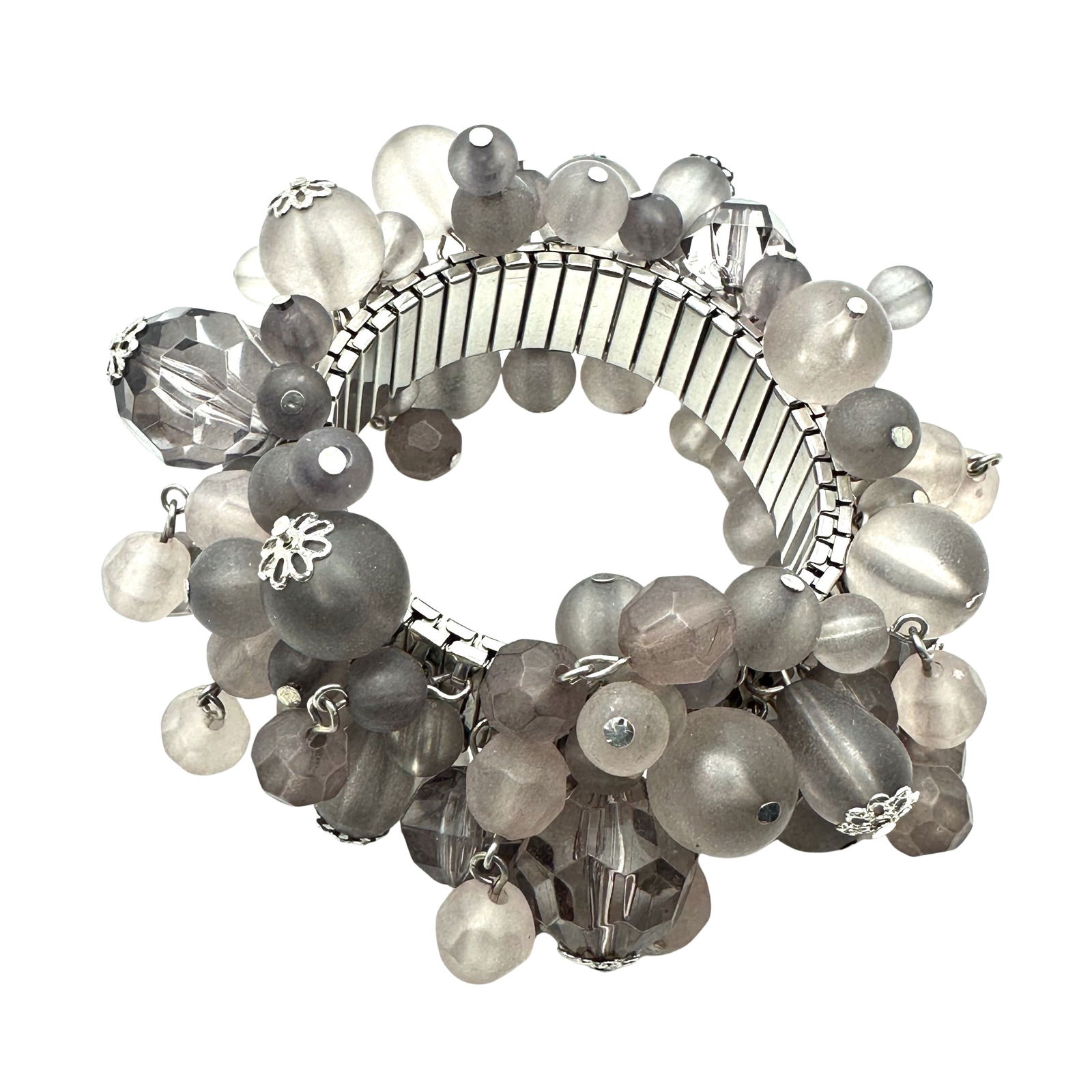 Vintage Jewelry Group Grey Glass Bead Cha Cha Expandable Silver Tone Bracelet (1 of 2)