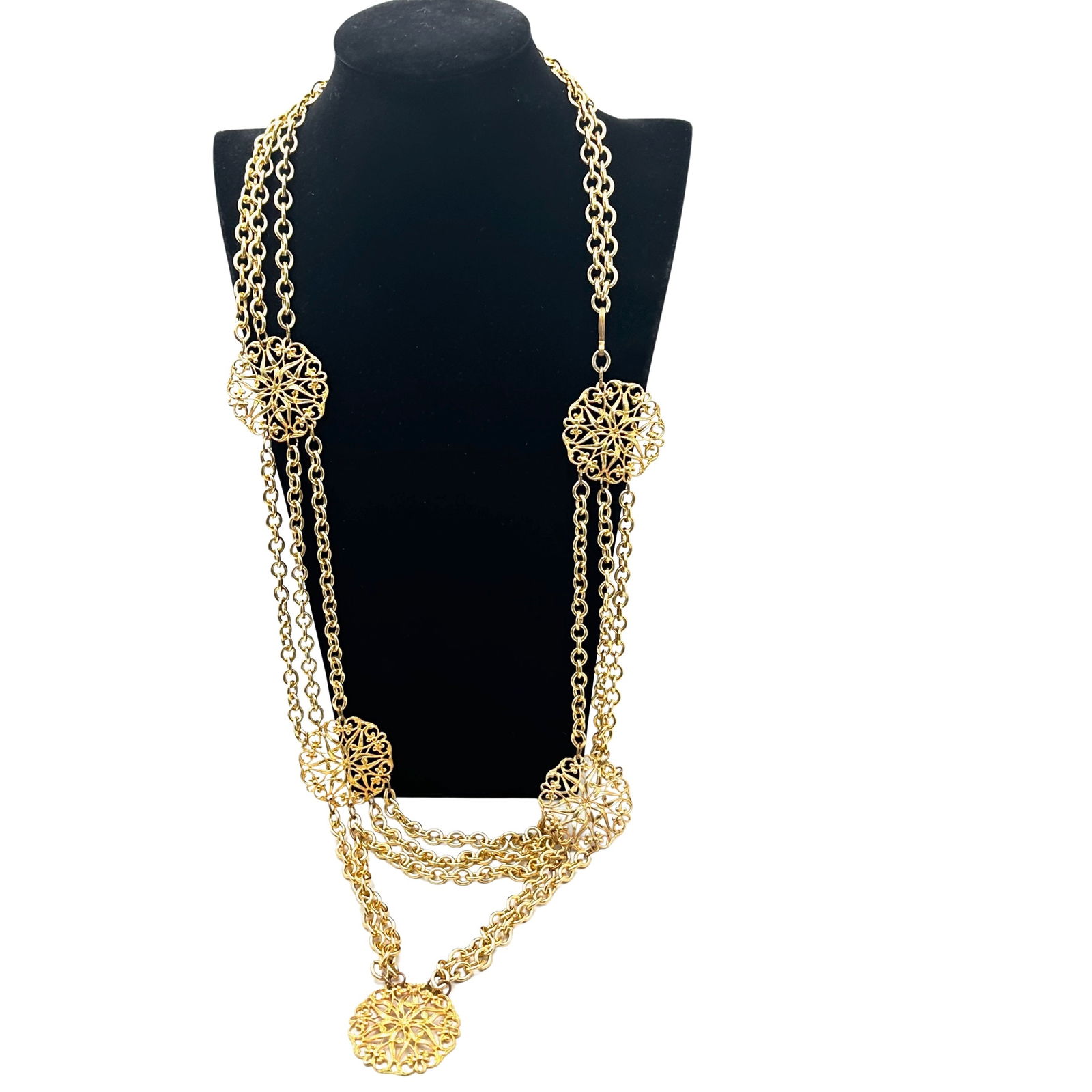 Vintage Gold Tone Filigree Belt or Long Necklace 32 Inch (1 of 2)