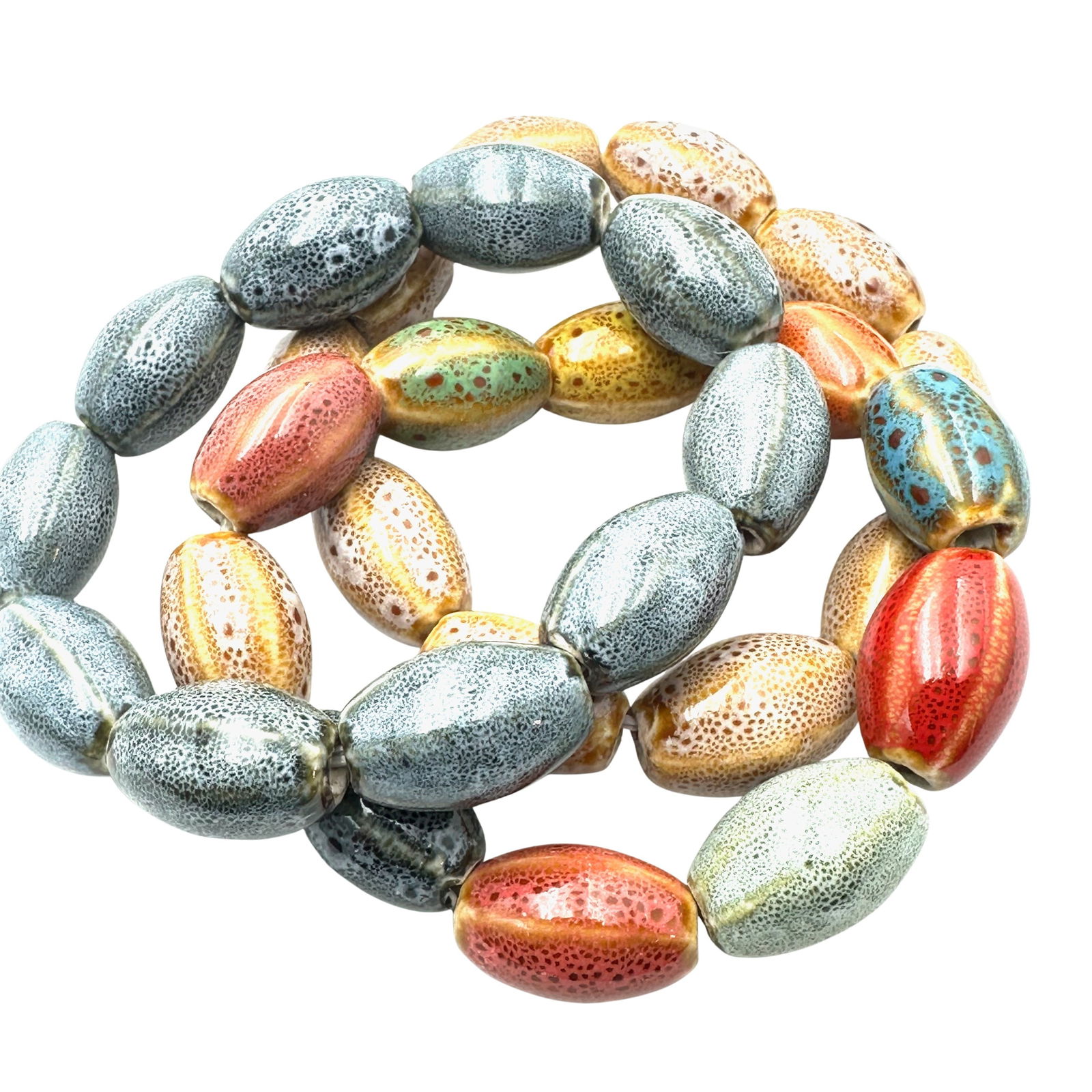 Vintage Jewelry Group Multicolor Pottery Ceramic Stackable Round Bead Bracelets (1 of 2)