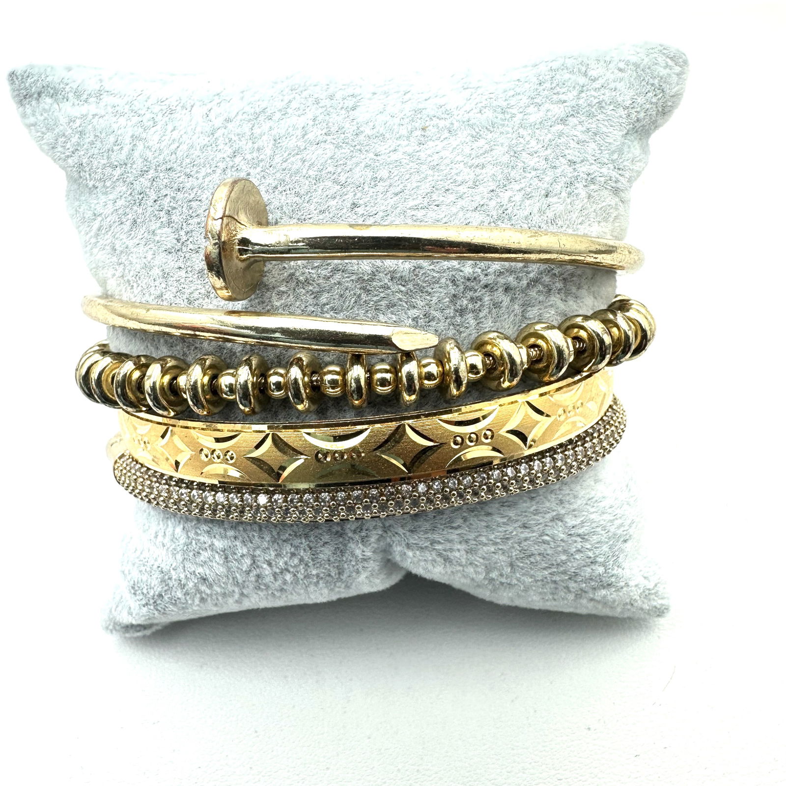 Vintage Jewelry Group Gold Tone Bracelets Nail And Clear Crystal Stackable (1 of 2)