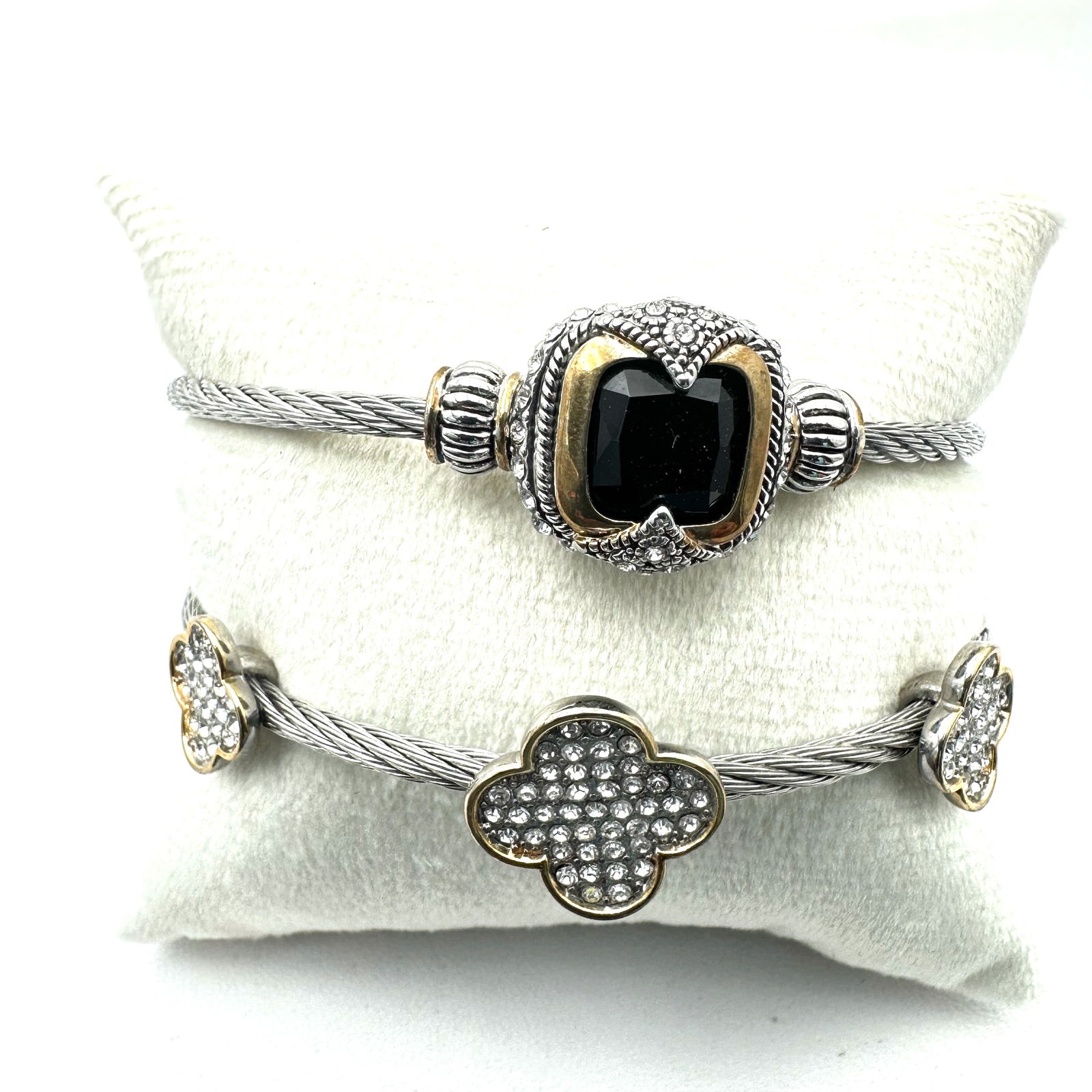 Vintage Jewelry Group Silver Tone Clear Crystal Bangle Bracelets Stackable Look of Designer (1 of 2)