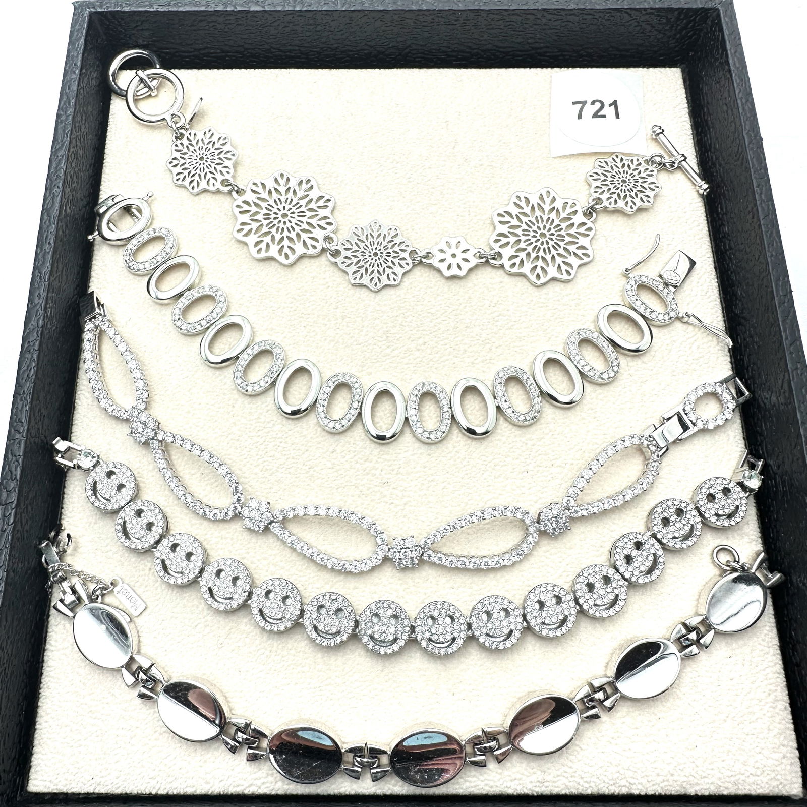 Vintage Jewelry Group Bracelets Silver Tone Clear Crystal Fun Smiley Face: Vintage Jewelry Group Bracelets Silver Tone Clear Crystal Fun Smiley Face