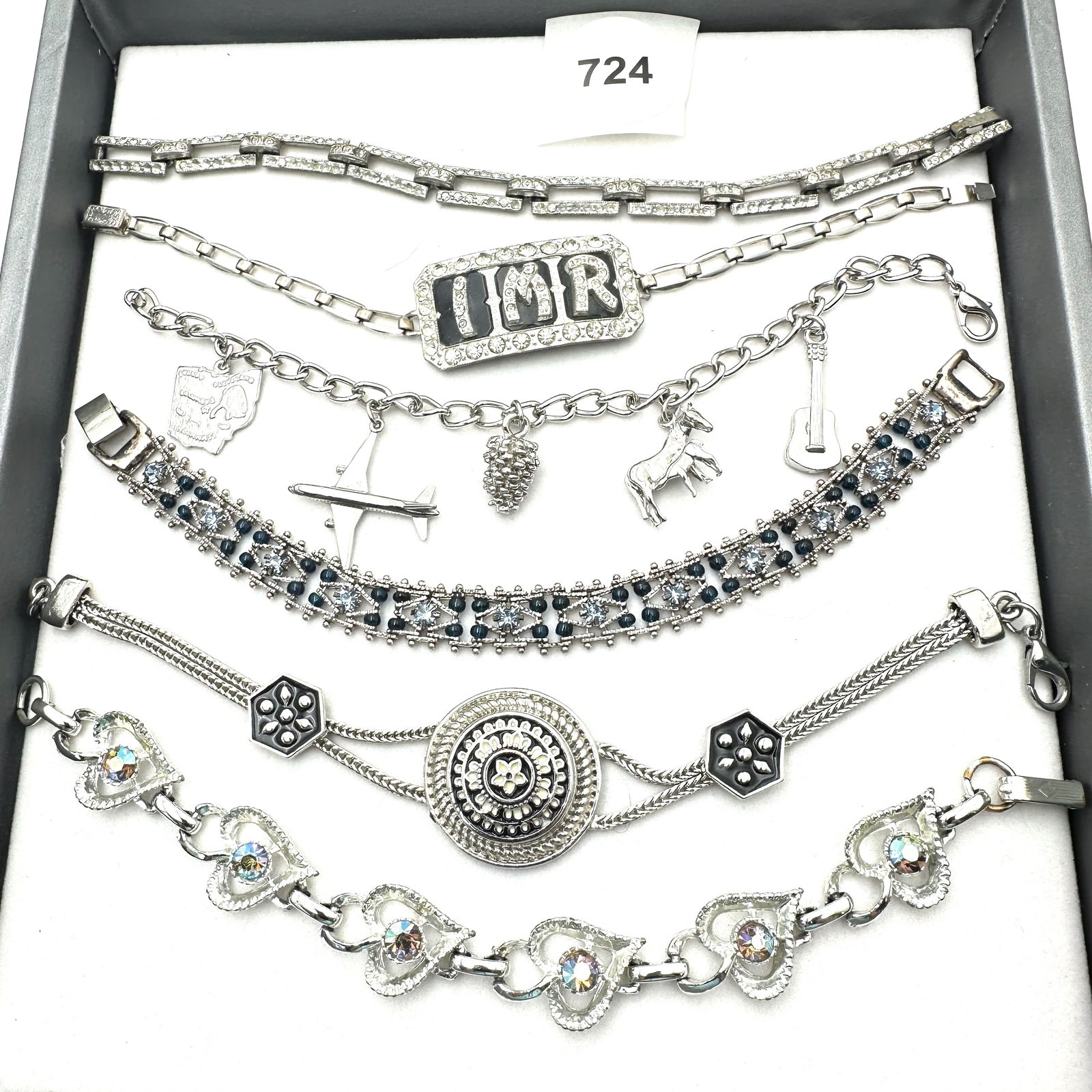 Vintage Jewelry Group Bracelets Silver Tone Charm Pot Metal Beaded Rhinestone: Vintage Jewelry Group Bracelets Silver Tone Charm Pot Metal Beaded Rhinestone