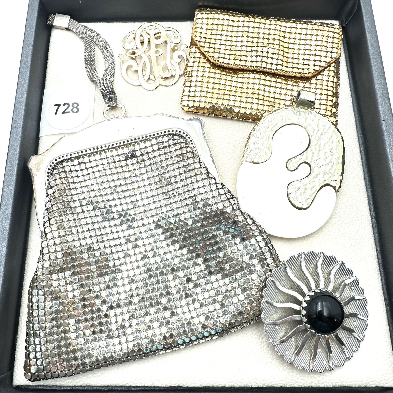 Vintage Jewelry Group Whiting and Davis Purse Gold Mesh Pouch Coventry Brooch (1 of 2)