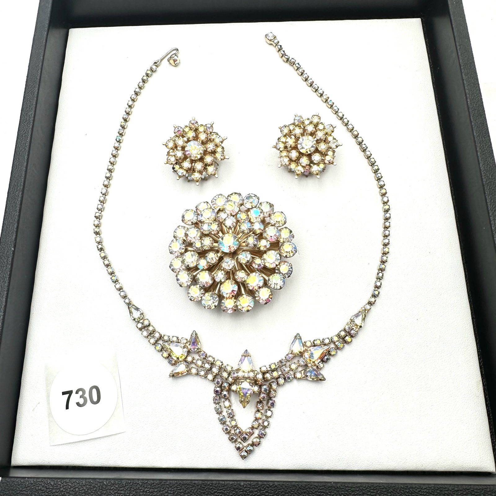 Vintage Jewelry Group Aurora Borealis Rhinestone Necklace Earrings Gold Tone Brooch (1 of 2)