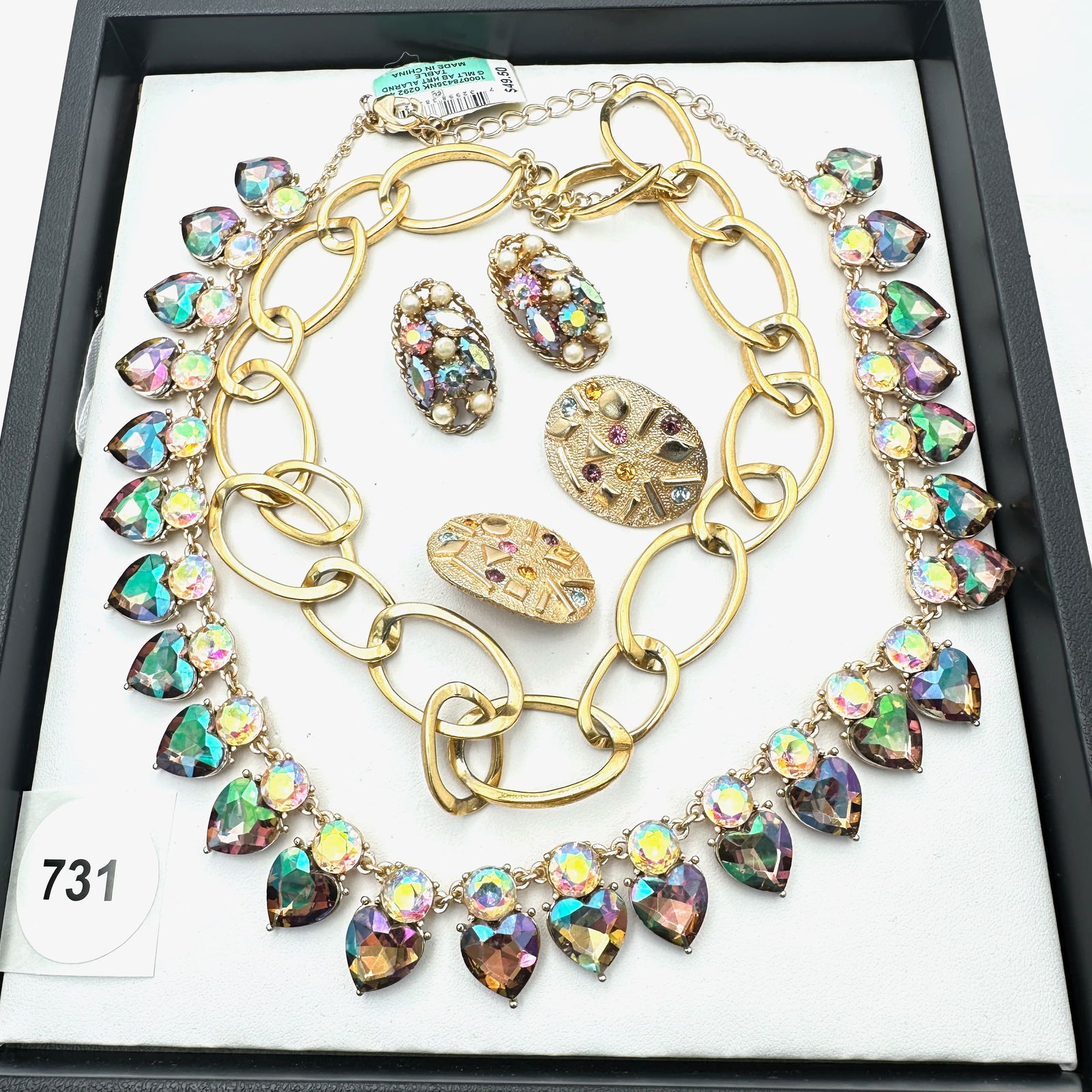 Vintage Jewelry Group Aurora Borealis Rhinestone Necklace Earrings Gold Tone Chain Necklace (1 of 2)